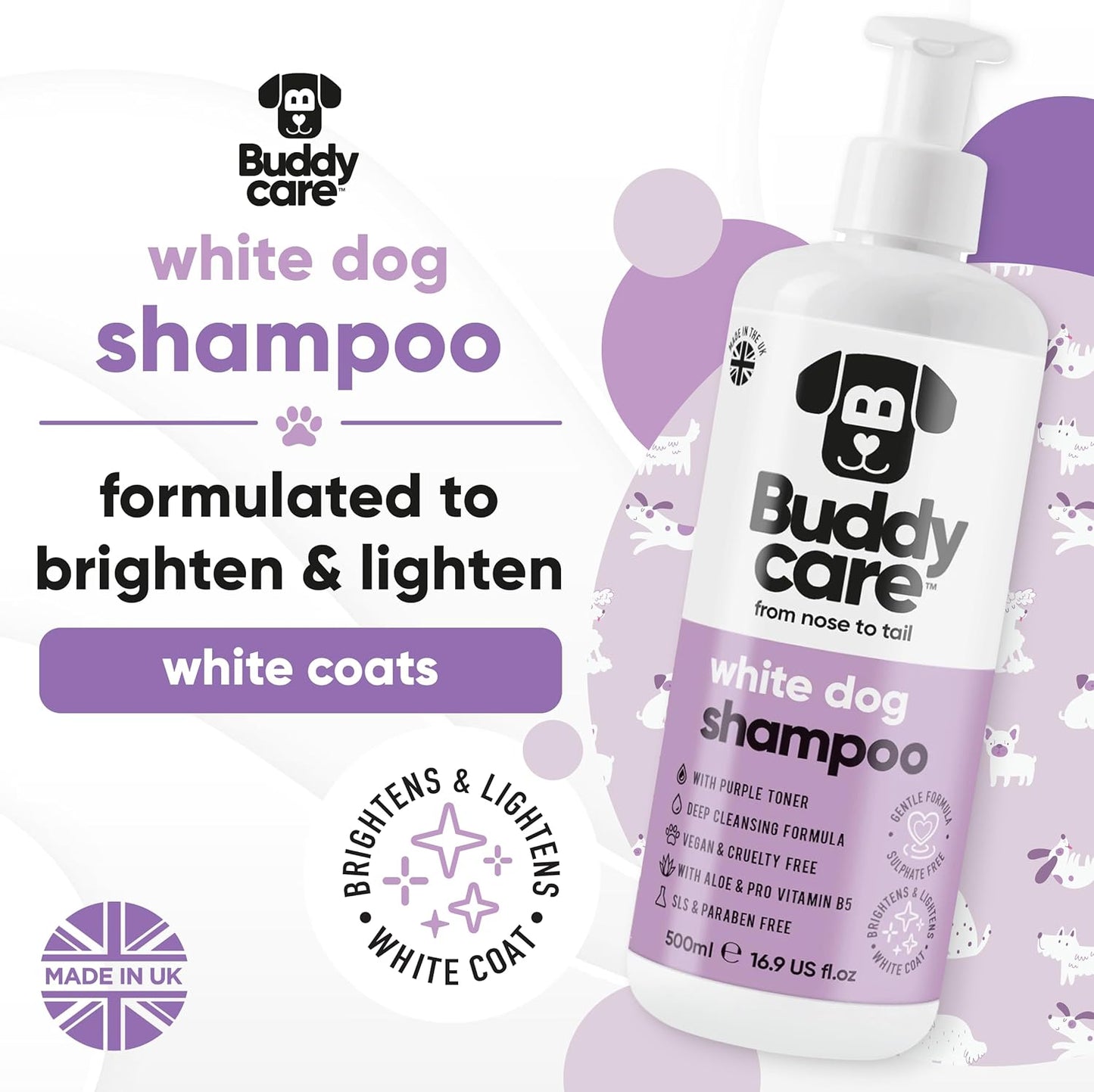 White Dog Shampoo by Buddycare (33.8oz) | Brightening and Whitening Shampoo for Dogs | Deep Cleansing, Fresh Scented | with Aloe Vera and Pro Vitamin B5
