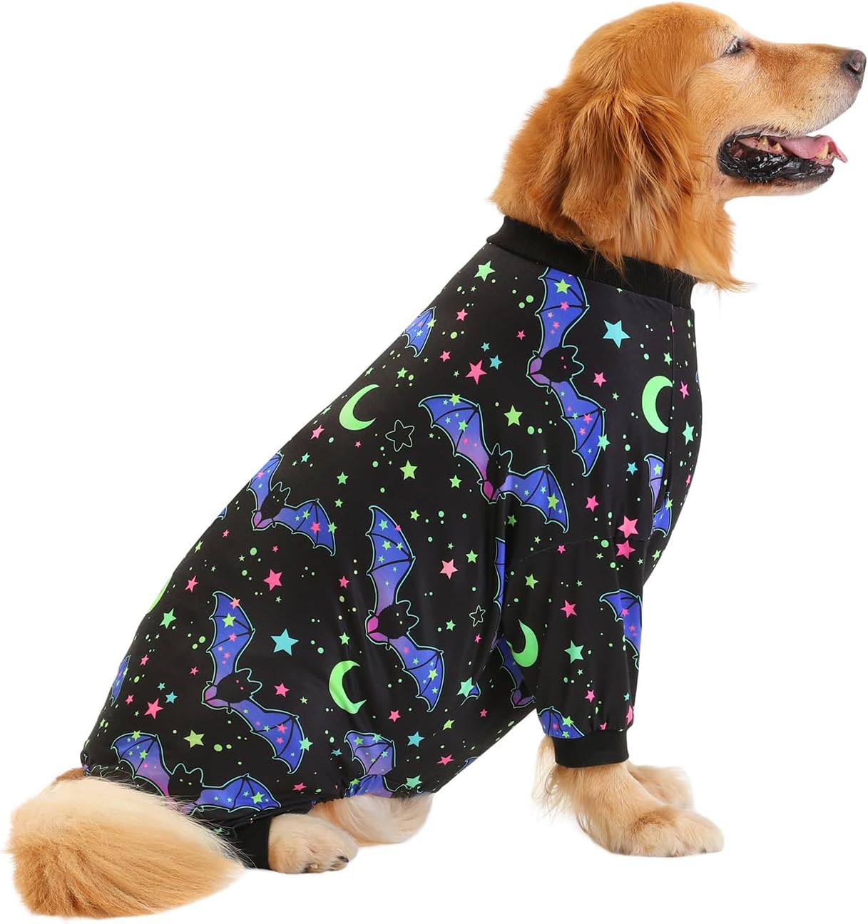 HDE Dog Pajamas One Piece Jumpsuit Lightweight Dog PJs Shirt for M-3XL Dogs Starry Bats - L