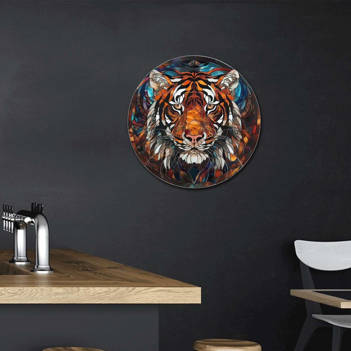 Lygond Metal Sign Tin Sign Circular Stained Glass Tigle Tin Signs Gardening for Yard 12×12 Inches