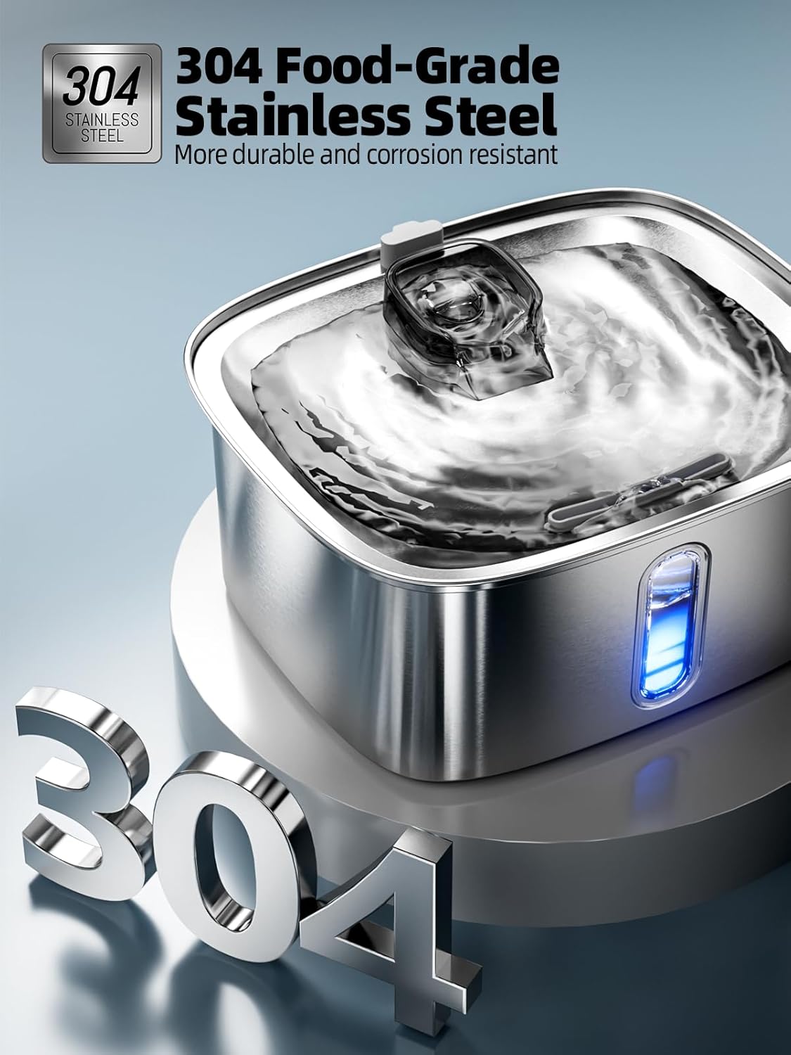 Dog Water Fountain for Large Dogs, 9L/2.4Gal Stainless Steel Dog Fountain with Water Level Window & Filtration, Automatic Pet Water Bowl Dispenser Indoor, Super Quiet (with 6 Filters)