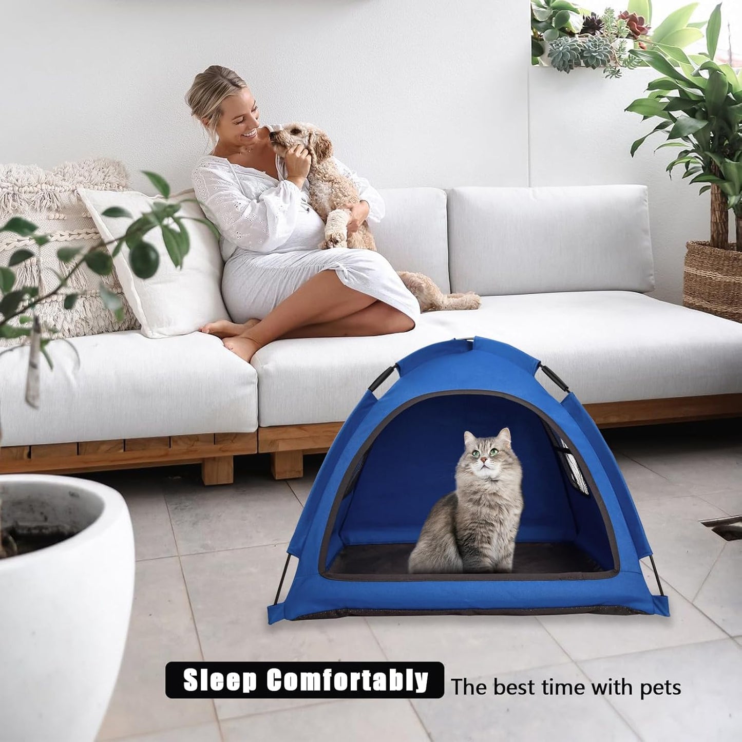 Blue Cat Tent House、Cat's Nest, Portable Indoor/Outdoor Pet Tent House for Cats, Puppies and Other Small Animals