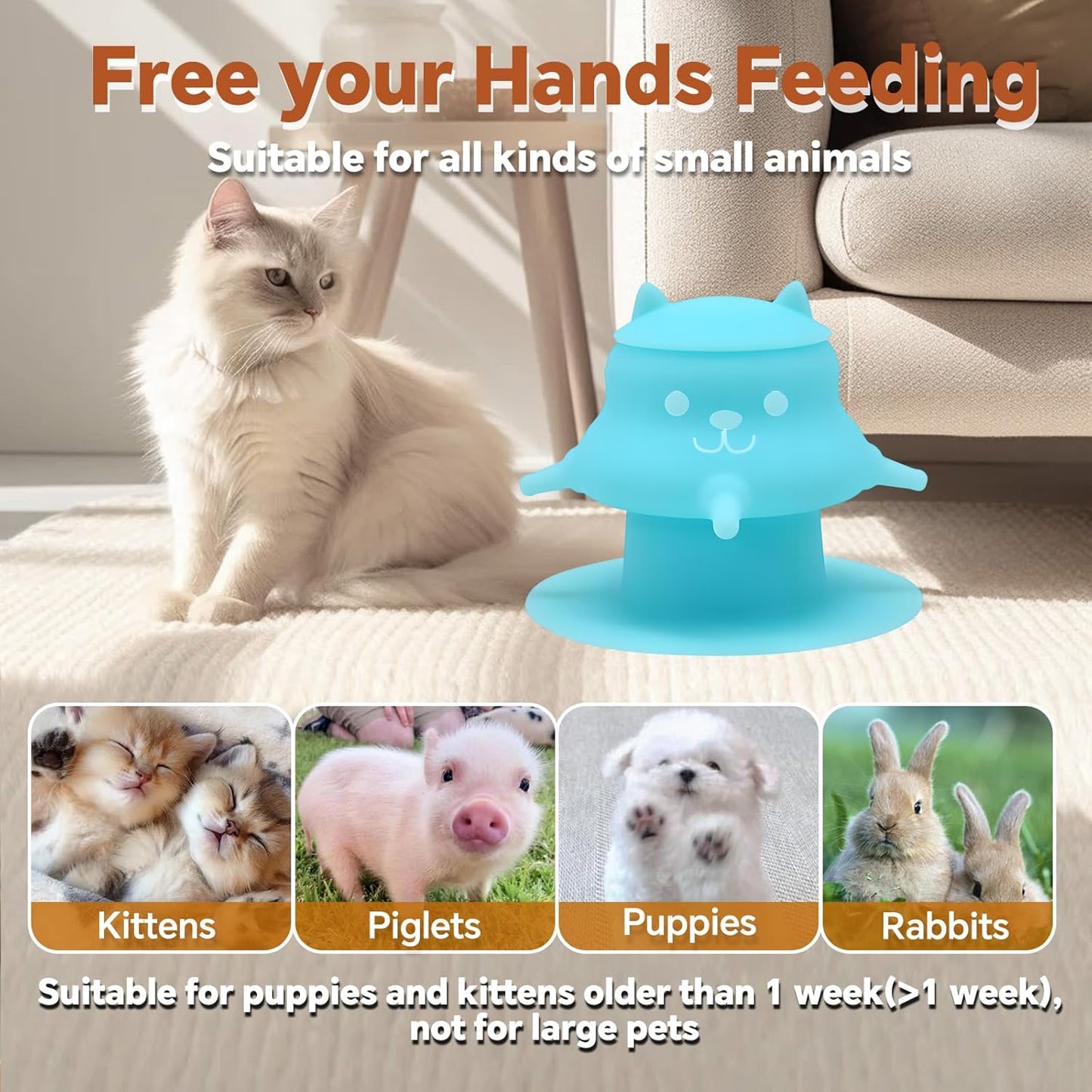 Puppy Milk feeders for Nursing, Puppy Milk Water Bowl, 4 Nipples Silicone Pet Feeding Station, 230ml Feeder Bowl for Kittens, Puppies (Blue)