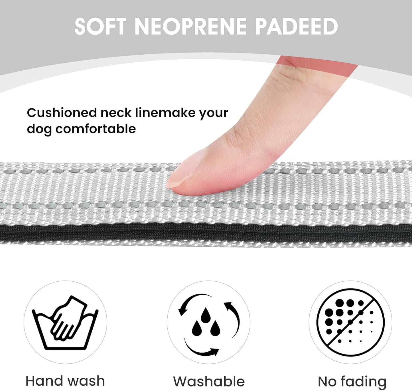 Reflective Dog Collar Padded with Soft Neoprene Breathable Quick Release Basic Dog Collars for Medium Large Dogs Boy Girl Silver