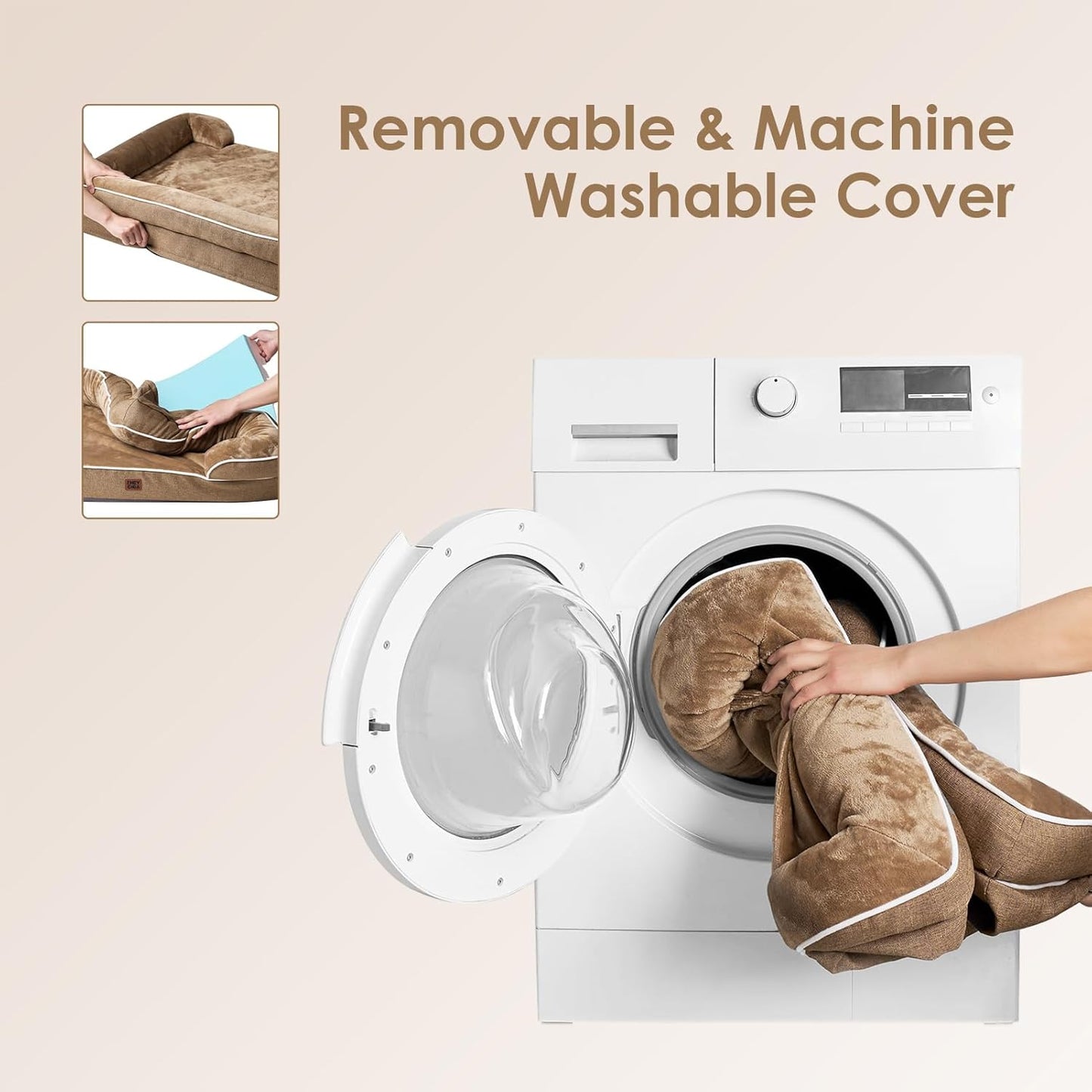 EHEYCIGA Orthopedic Dog Bed for Small Dogs, Waterproof Memory Foam Small Dog Beds with Sides, Non-Slip Bottom and Egg-Crate Foam Medium Pet Couch Bed with Washable Removable Cover, Camel