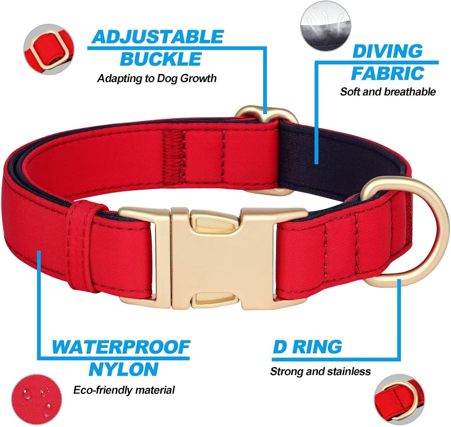 Didog Soft Padded Dog Collar for Large Dogs, Colorful and Durable Pet Collar with Quick Release Buckle, Light and Breathable for Daily Walking, Red, L
