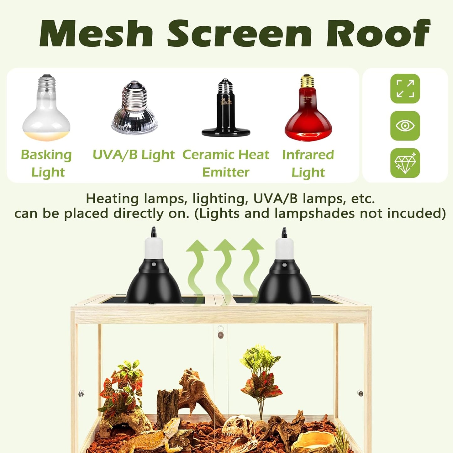 Prolee Bearded Dragon Tank with Leg,Tempered Glass Lizard Tanks and Reptile Enclosure,Up to 78 Gallon Reptile Tank with Metal Mesh and Lockable Door for Spacious Snakes and Chameleon(Oak,24inch)