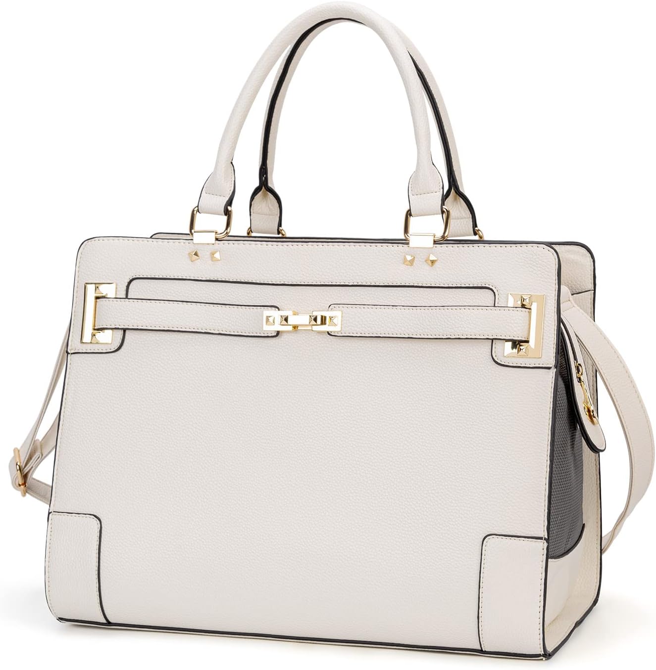 Fashion Pet Carrier Dog Cat Carrier Purse Soft-Sided Leather Handbag Pet Tote Bag for Small Dogs Puppy and Cats TSA Airline Approved (Beige)