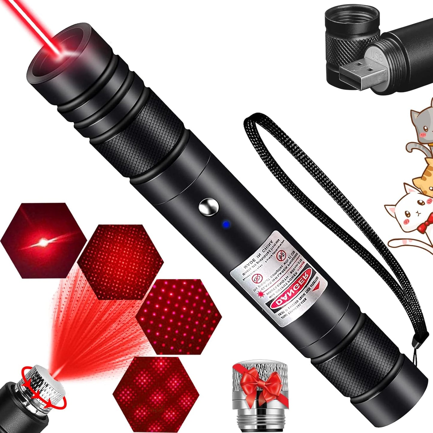 MEUSNO Red Laser Pointer Cat Toy, Red High Power Laser Pointer Long Range Strong Laser Light Pointer for Cats Dogs Toy Rechargeable Pointer Laser for Presentations Teaching Outdoor Cat Laser Toy