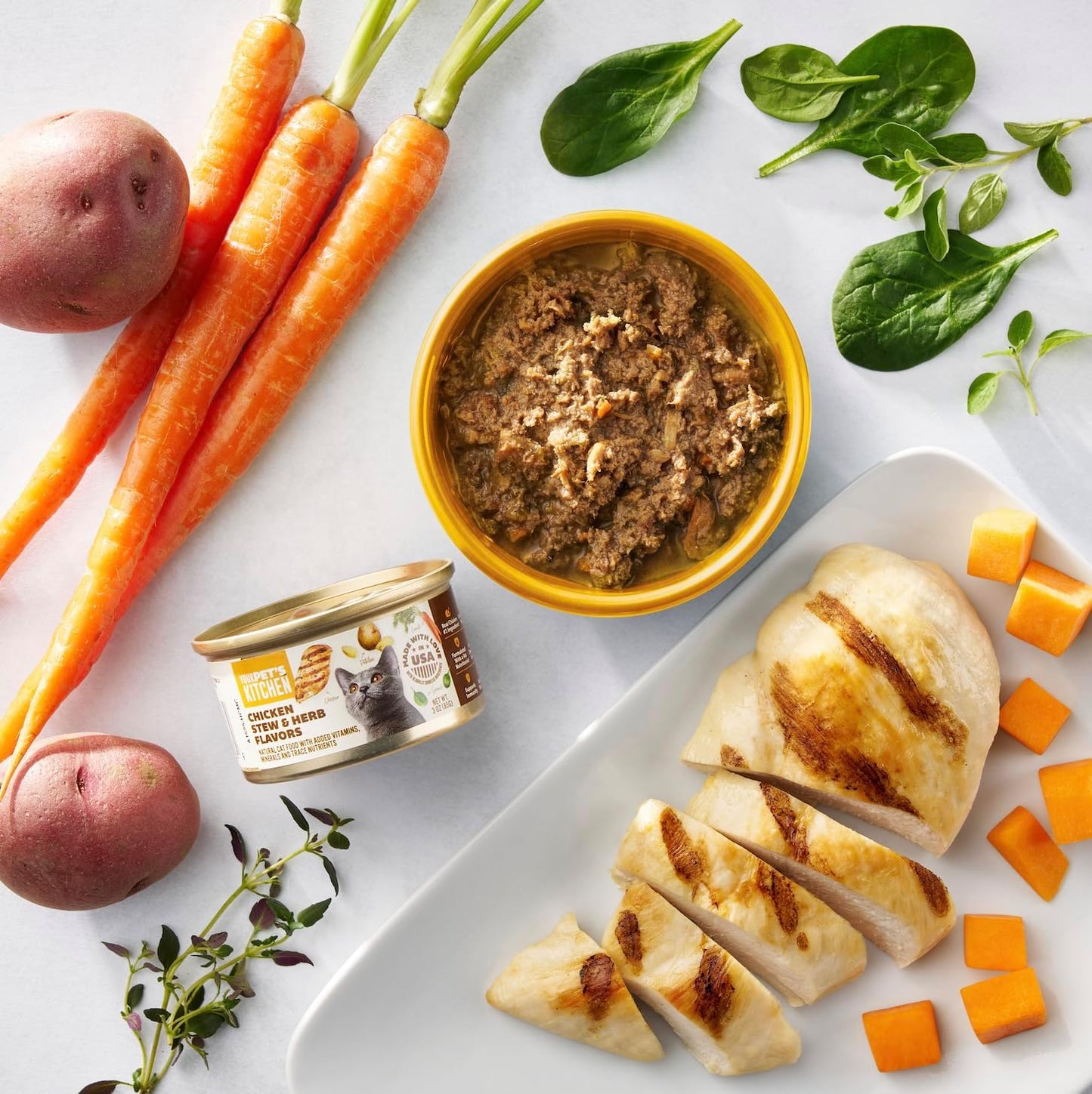 YOUR PET'S KITCHEN Canned Wet Cat Food, Chicken Stew & Herb Flavors - 3 oz Cans (Pack of 24), Made in The USA with Real Chicken