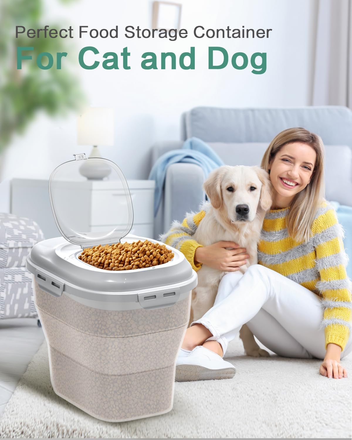 ANVS Dog Food Storage Container - Collapsible Dog Food Container with Airtight Lids, Scoop and 2.5L Small Pet Food Storage Container Dry Food For Dog, Cat and Other Pet Food (Transparent, 30 lbs)