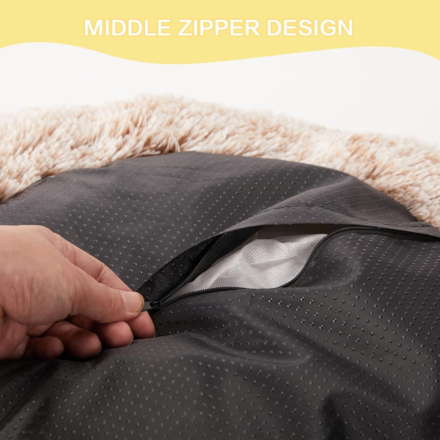 Bedfolks Calming Donut Dog Bed, 23 Inches Round Fluffy Dog Beds for Small Dogs, Machine Washable Anti-Anxiety Plush Puppy Bed（Brown, Small）