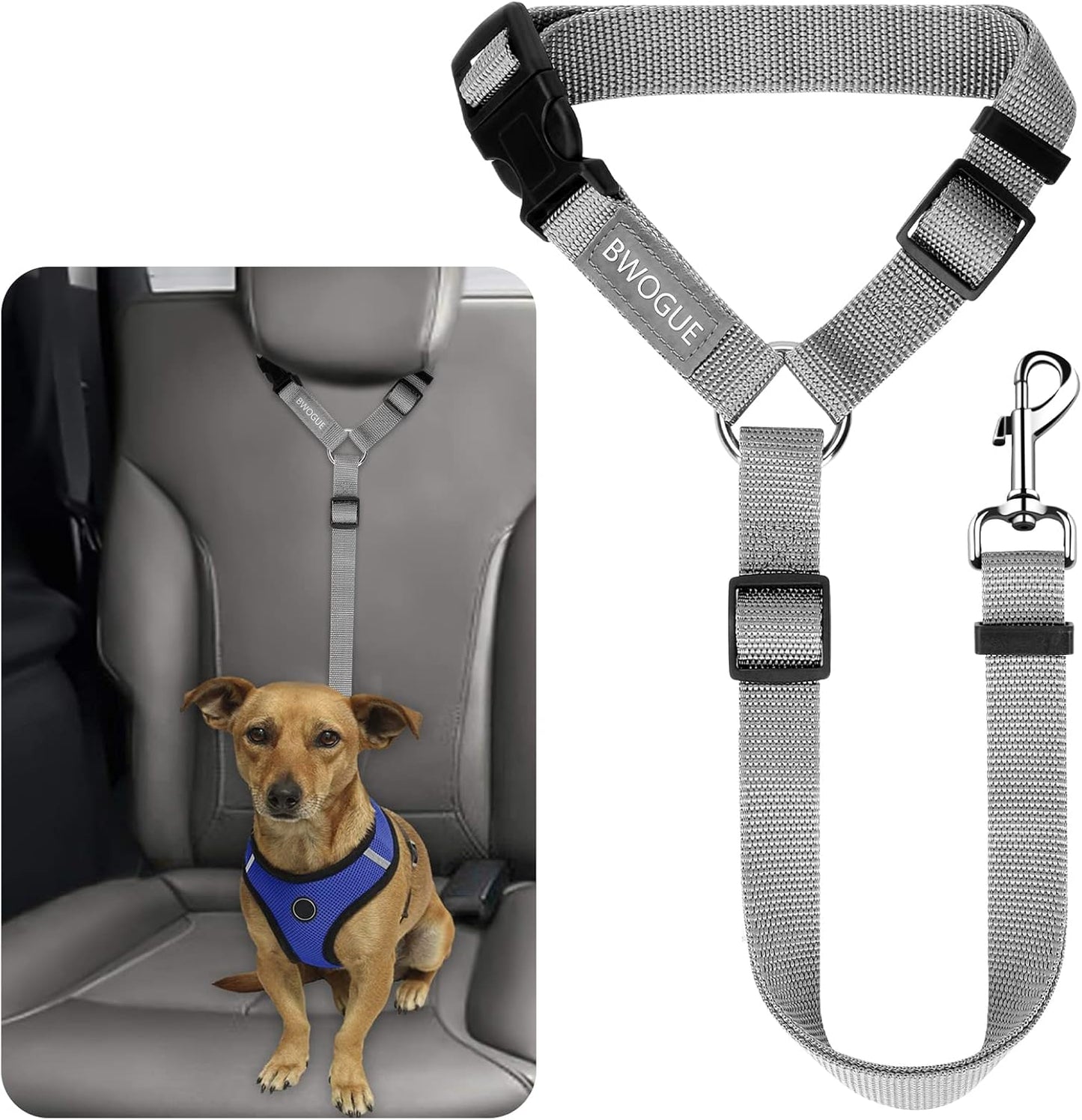 BWOGUE Pet Dog Cat Seat Belts, Car Headrest Restraint Adjustable Safety Leads Vehicle Seatbelt Harness (1 Pack)
