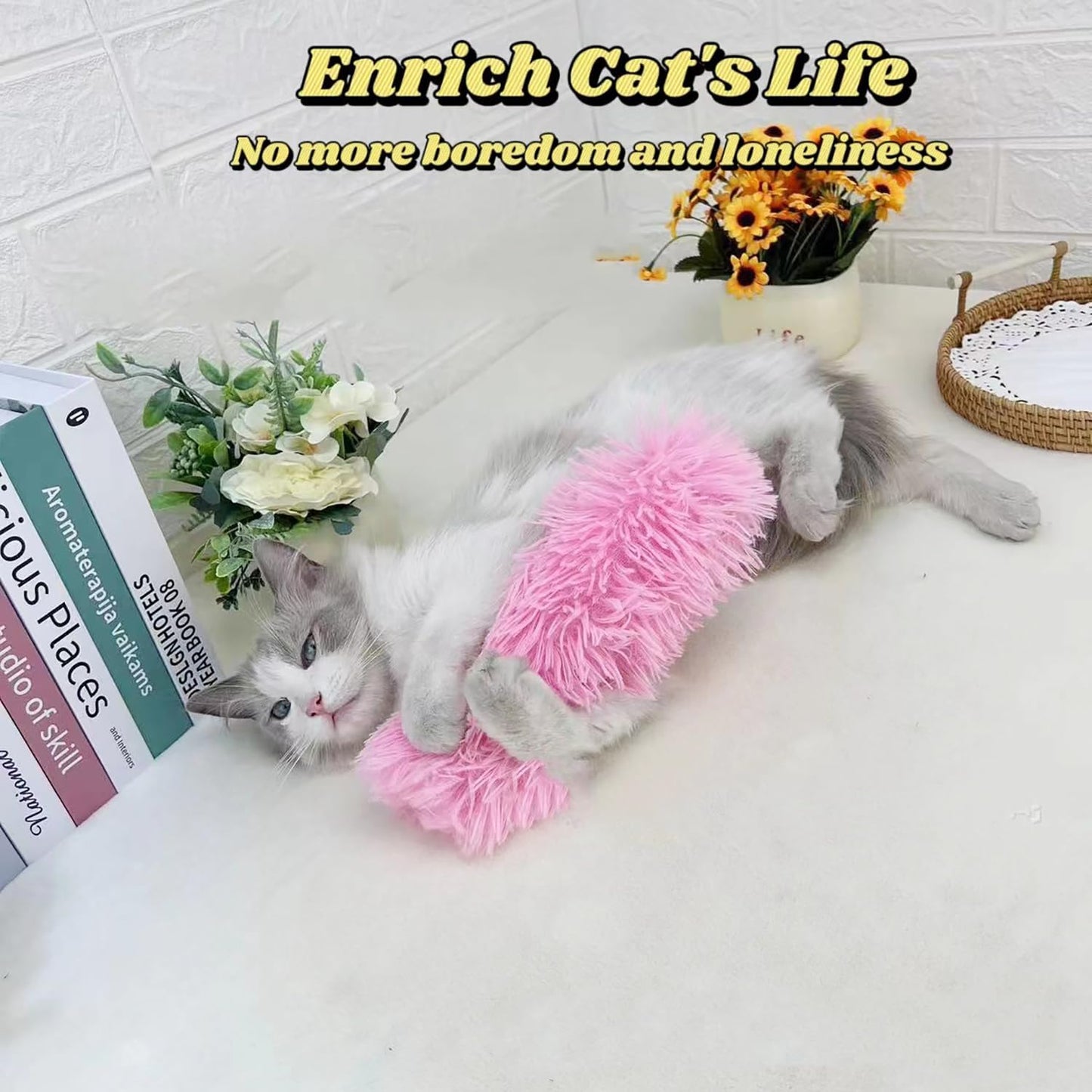 Catnip Toys with 3Pcs Cat Toys - Skin-Friendly Pillow Kicker Toy for Indoor Cats with Crinkle Paper, Catnip & Teething Soother (Pink/Green/Blue)