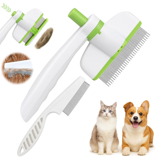 XANGNIER Rotatable Flea Comb for Cats Dogs Kittens Rabbit,Self Cleaning Pet Flea Comb Grooming Brush for Shedding and Detangling,Fine Tooth Tick Lice Comb for Short & Long Pet Hair Removal Tool,2 Pcs