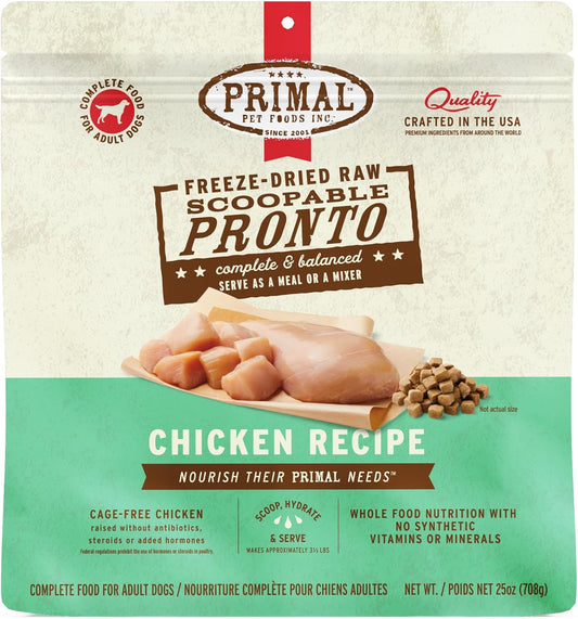 Primal Freeze Dried Dog Food, Pronto Mini Nuggets, Chicken; Scoop & Serve, Complete & Balanced Meal; Also Use As Topper or Treat; Premium, Healthy, Grain Free, High Protein Raw Dog Food (25 oz)