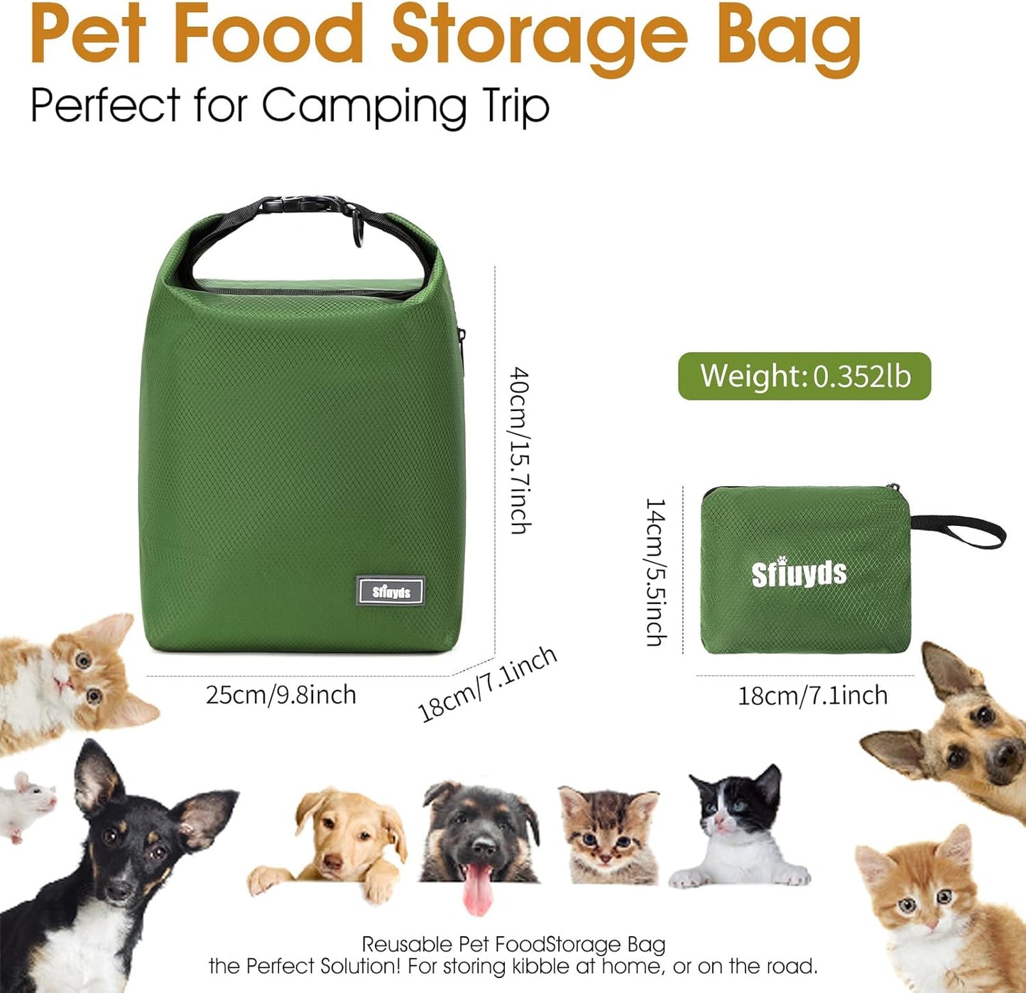 Dog Food Travel Bag,Pet Food Container 20 lb w/2PCS Collapsible Dog Travel Bowls and Zipper Side Pocket(Green, Large)