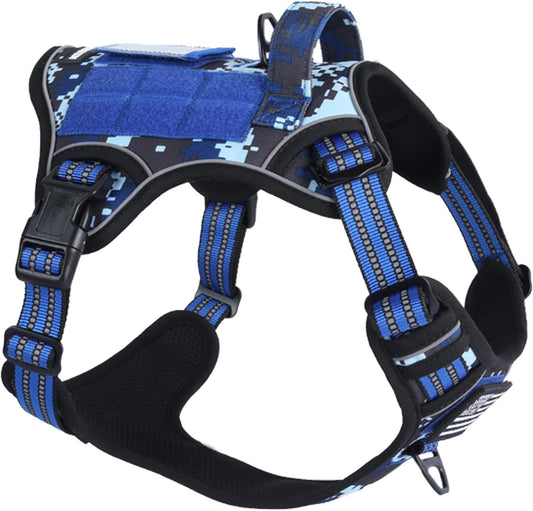 BUMBIN Tactical Dog Harness for Small Dogs No Pull, Famous TIK Tok No Pull Puppy Harness, Fit Smart Reflective Pet Walking Harness for Training, Adjustable Dog Vest Harness with Handle Blue Camo S