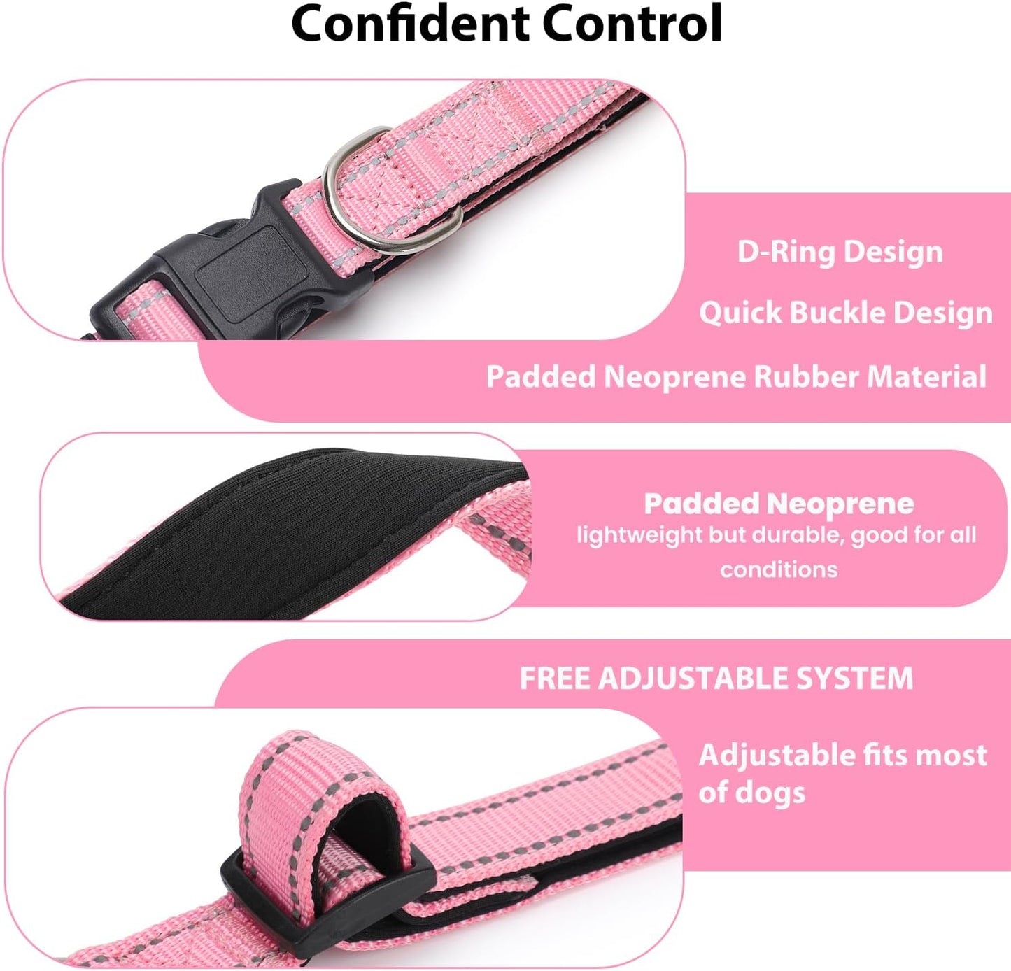 Reflective Dog Collar Padded with Soft Neoprene Breathable Quick Release Basic Dog Collars for Puppy Extra Small Dogs Pink Girl