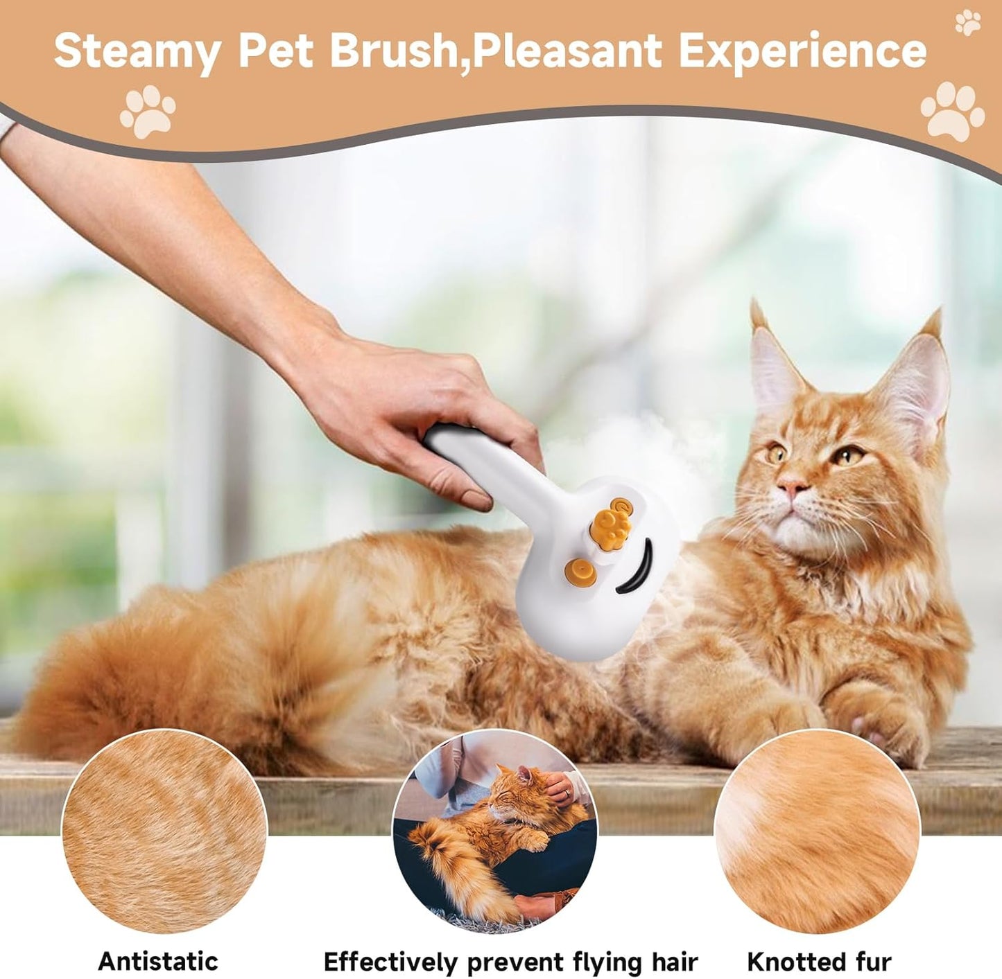 3-in-1 Pet Steam Brush Set for Dogs & Cats, Grooming Comb with Spray, Defur Tool, Water-Assisted Hair Removal, Gentle Cat & Dog Spritz Brush, Multi-Purpose Steam Grooming