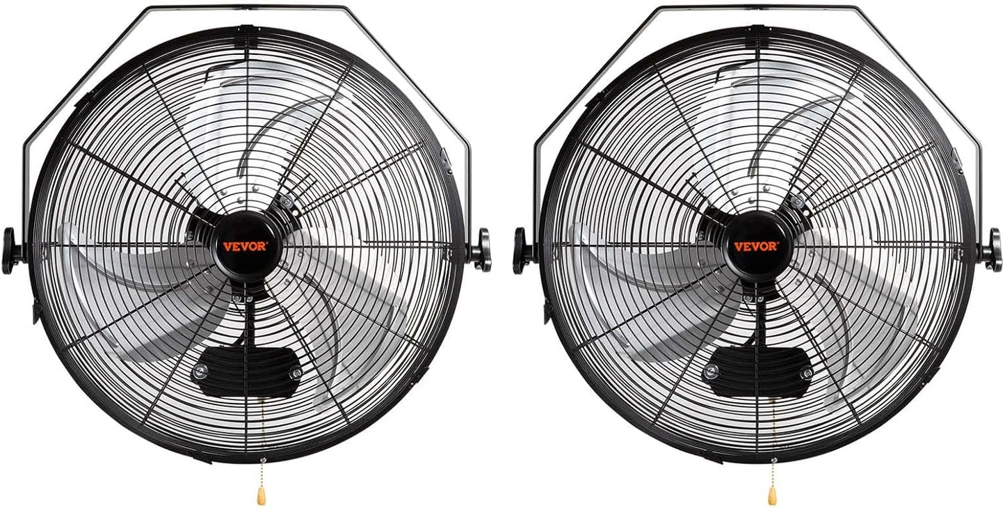 VEVOR 18 Inch Industrial Wall Mount Fan 2PCS, High Velocity 4000 CFM with 3-Speed Manual Control & 360° Tilt Adjustment, for Indoor Use, Warehouse, Workshop, Basement, and Commercial Spaces