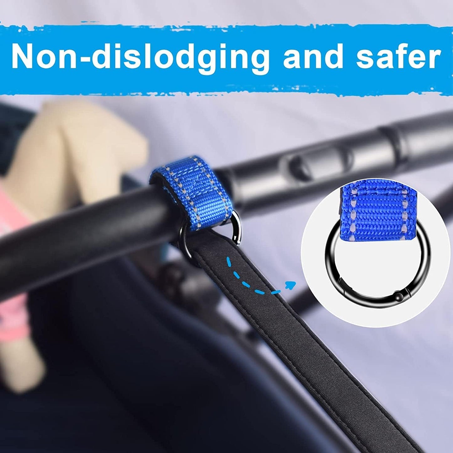 PetBonus 2 Packs Short Dog Leash, Safety Wrist Strap for Retractable Dog Leash, Reflective Design and Adjustable Soft Padded Handle, Extra Layer Security for Pet Stroller (Blue, Blue)