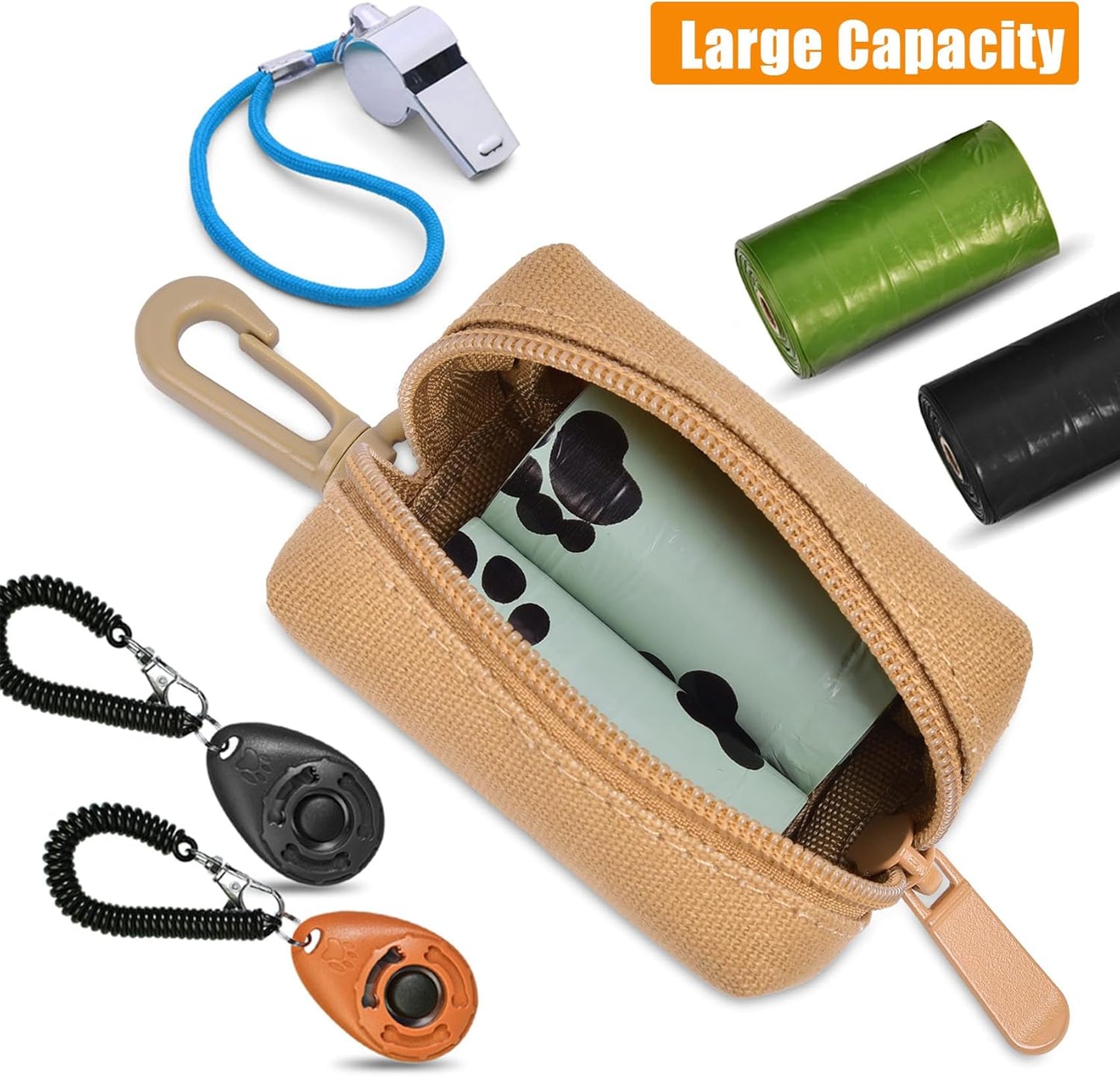 Dog Waste Bag Dispenser Pet Poop Bag Dispenser for Leash Accessory dog Poop Bag Holders Fits Dog Leash Include Hand Free Holder, Khaki, No-KaqiXB