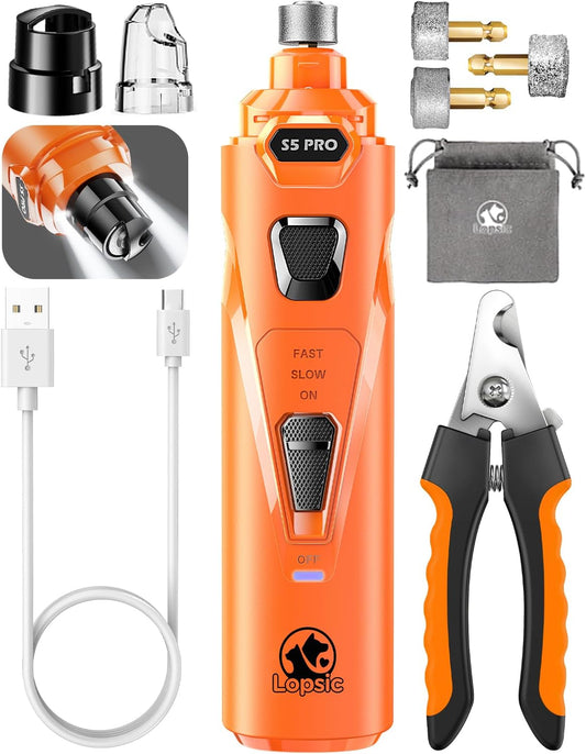 Dog Nail Grinder with 2 LED Lights Powerful 2 Speeds Super Quiet Dog Nail Trimmers with 3 Grinding Wheels Rechargeable Pet Dog Nail Clippers for Large Medium Puppy Dogs Dog Nail File Cat Nail Clipper