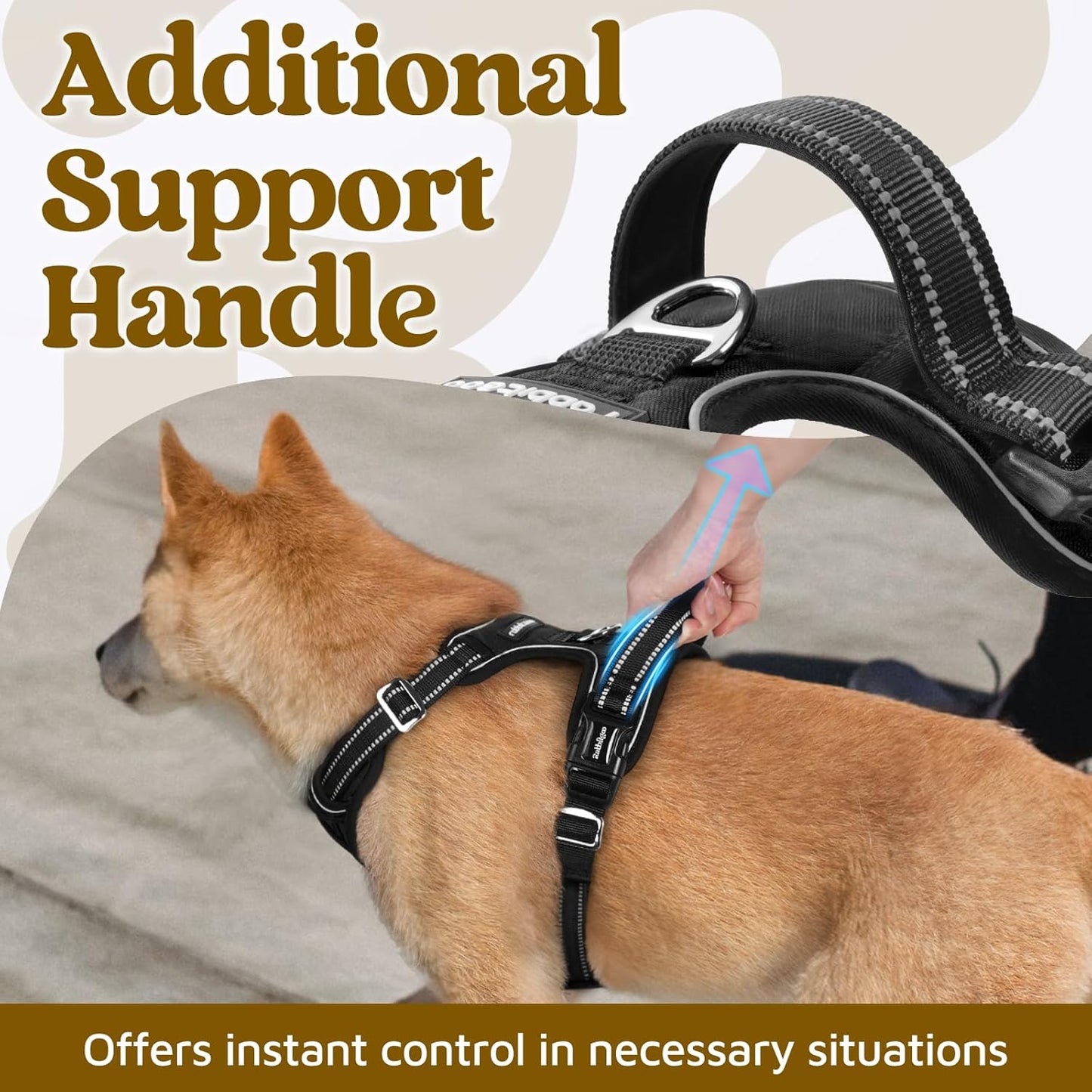 rabbitgoo Dog Harness Small Sized, No Pull Dog Vest with 3 Buckles, Adjustable Soft Padded Pet Harness with Easy Control Handle and Reflective Strips, Black, S