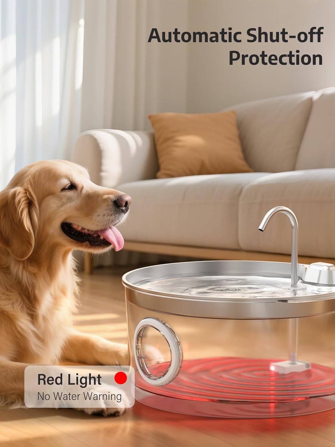 3.4Gal Dog Water Fountain for Large Dogs, Extra Large Stainless Steel Pet Water Fountain, Round Dog Water Bowl Dispenser with Metal Handle, Water Level Window for Multi Pet Home(Water Pump)