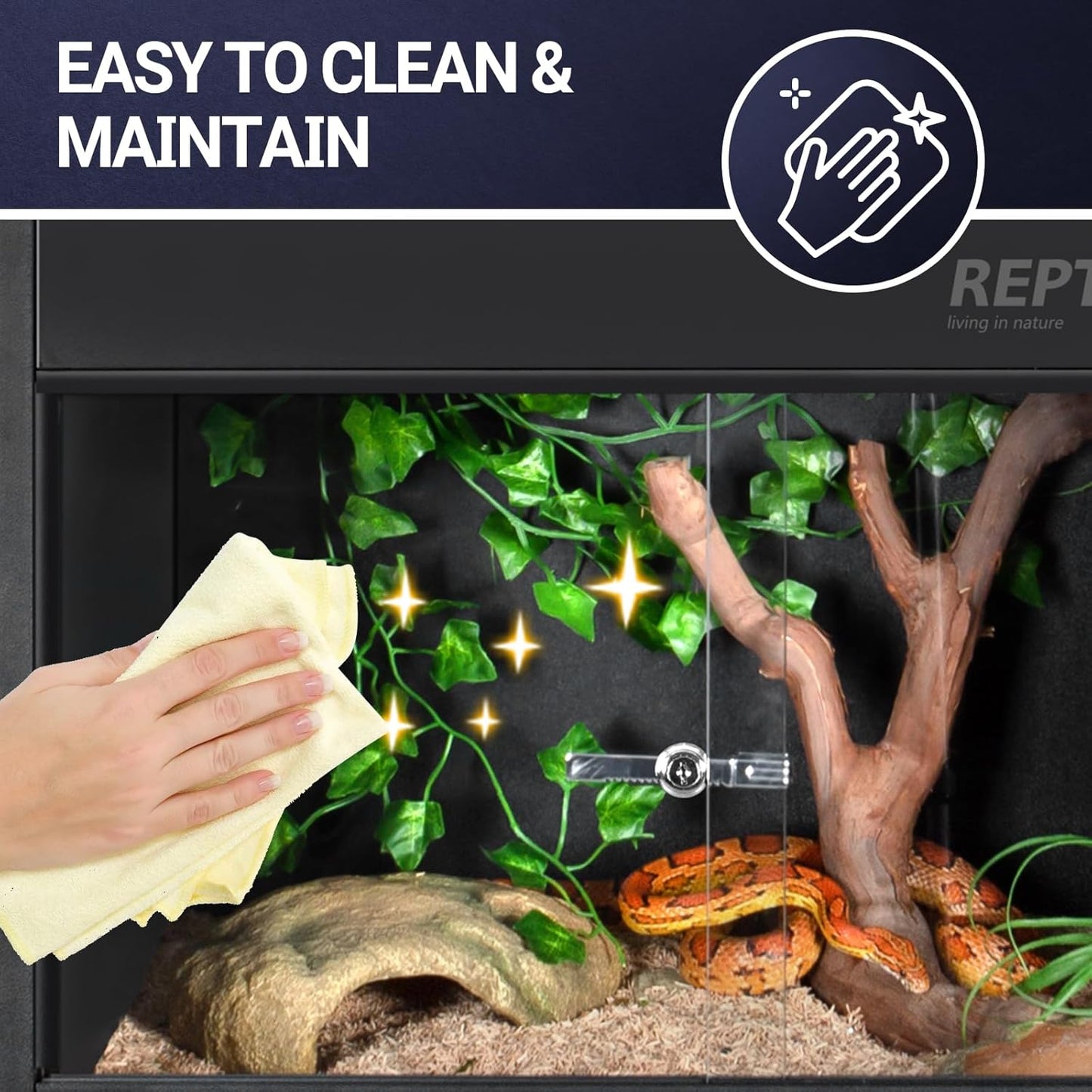 REPTI ZOO 68 Gallon PVC Reptile Terrariums, 48x18x18 Reptile Tanks Enclosure for Bearded Dragon Ball Python Snake Gecko, PVC Reptile Lounge Habitat with Glass Sliding Door & Top Screen Ventilation