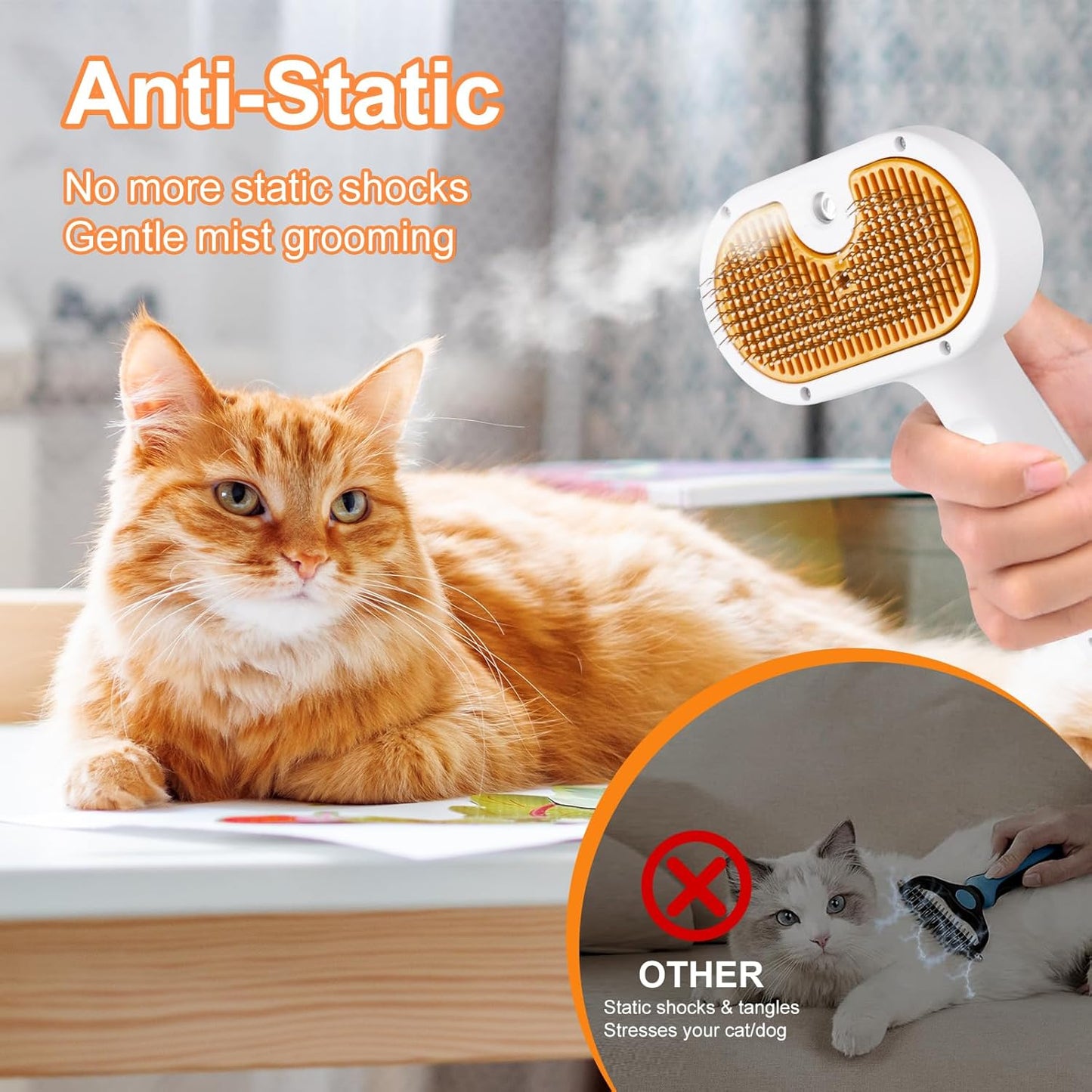 Cat Steam Brush, Pet Steam Brush for Cat & Dog, Mist Spray Comb, Spritz Defur Tool, Water Grooming Kit, Dog Hair Removal Steam Cleaner with Release Button-Contains 2*shampoo