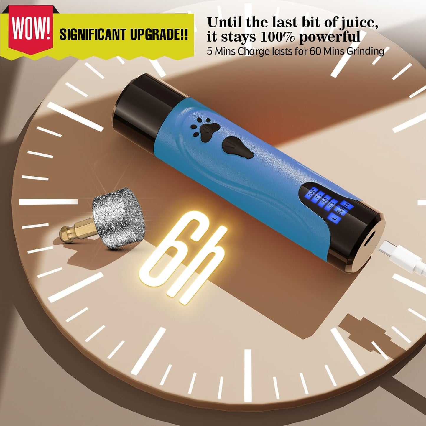 YABIFE Dog Nail Grinder, Dog Nail Trimmers and Clippers Kit, Super Quiet, Rechargeable, for Small Large Dogs Cats Toenail Claw Grooming,3 Speeds