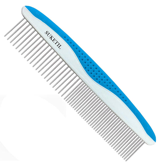 Dog Grooming Comb for Matting, Dog combs for grooming matting, Dematting Comb for Dogs and Cat with Stainless Steel Teeth & Non-Slip Handle (Style 1- Blue)