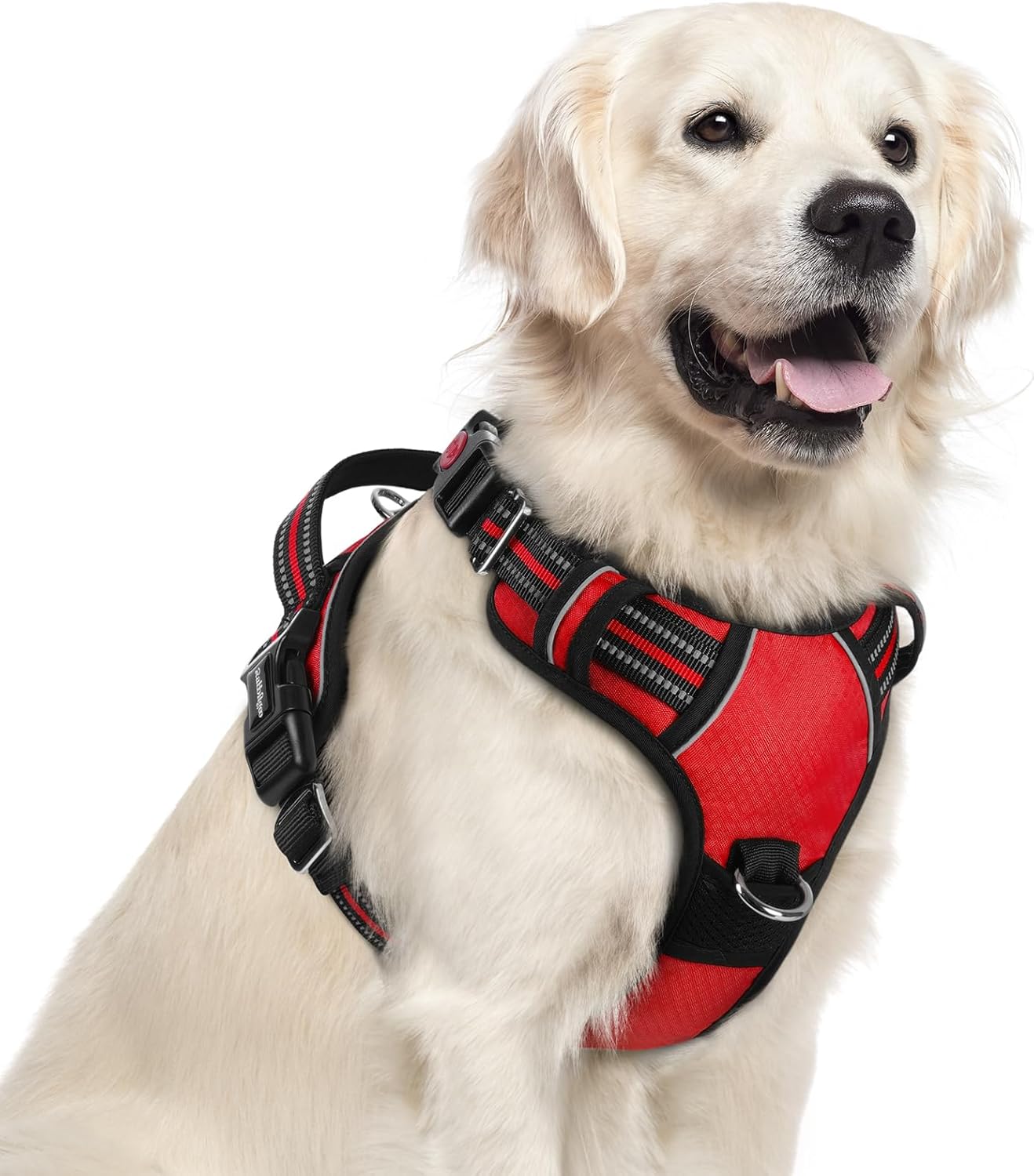 rabbitgoo Dog Harness for Large Dogs, No Pull Pet Vest with 3 Buckles, Adjustable Soft Padded Pet Harness with Easy Control Handle and Reflective Strips, Red, XL