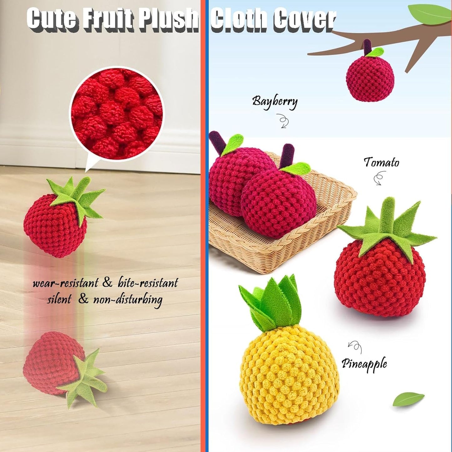 Zoomie Buddy 2.0, Zoomie Buddy for Dogs, 2 in 1 Smart Touch Interactive Dog Balls ＆ Pet Feeder, 2.83" Diameter, Suitable for Small/Medium Dogs, with Fruit Plush Cover (2*Blue, Only)