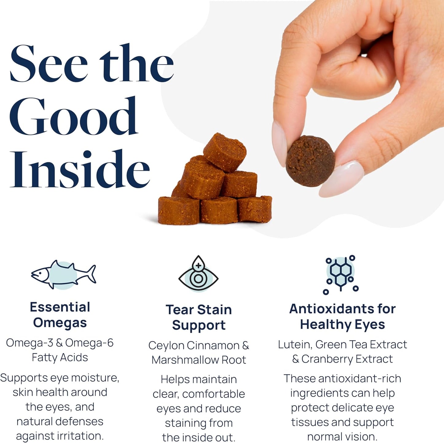 Veterinary Formula Eye Health Supplement for Dogs – Vet-Formulated Tear Stain Chews with Omega 3, Lutein & Cranberry – Smart Vitality Supports Eye Moisture, Stain Reduction & Immunity, 60 Soft Chews