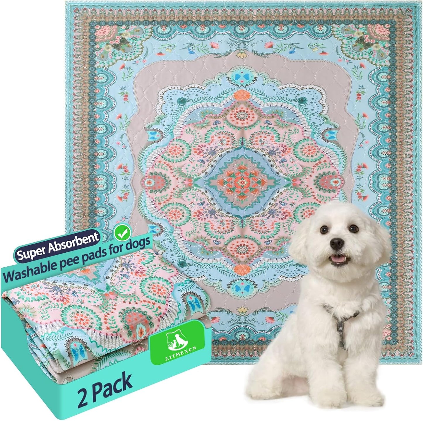 Washable Pee Pads for Dogs, 24"x24" 2 Pack Reusable Puppy Pads Pet Training Pads, Super Absorbent, 100% Waterproof Dog Pee Pads, Whelping, Housebreaking, Incontinence, for Playpen