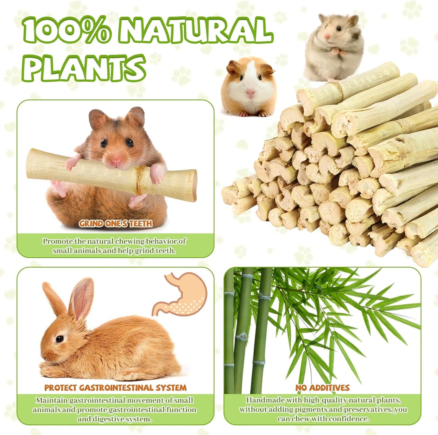 2lb Natural Sweet Bamboo Chew Toys for Small Pets - Organic Molar Sticks with Xylose & Vitamins for Rabbit, Guinea Pig, Hamster - Dental Care & Chewing Entertainment