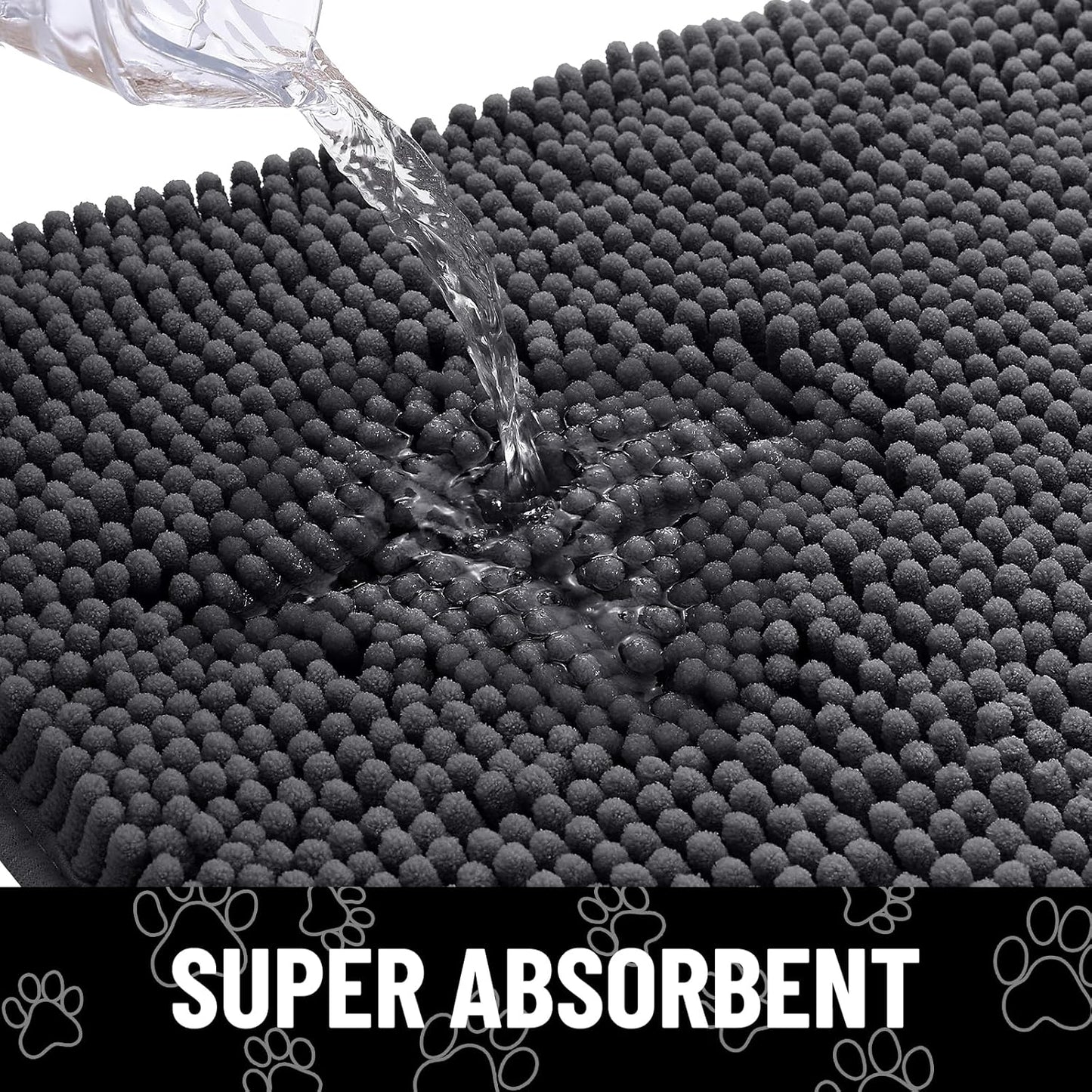 Smiry Dog Door Mat for Muddy Paws, Absorbent Dirt Trapper Non Slip Quick Dry Washable Chenille Mat for Mud Dogs, Entry Rug for Indoor and Outdoor (48x30 Inches, Dark Grey and White)