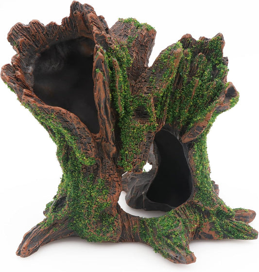 AQUA KT Aquarium Landscape Tree Stump Trunk Hollow Betta Cichlid Cave Rocks for Fish Hiding Tank Decoration Decorations