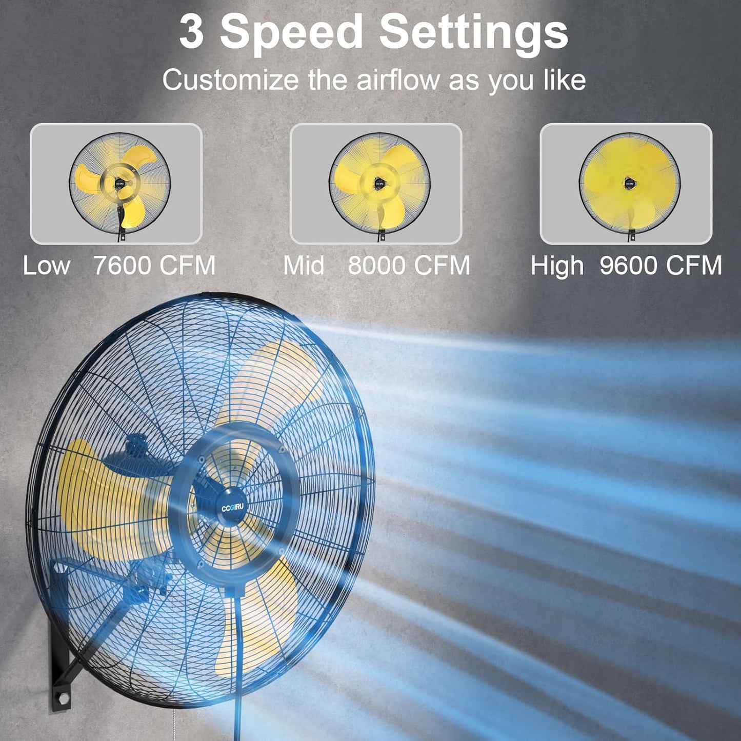 9600 CFM 30" Outdoor Wall Mount Misting Fans with 2 Pack, High Velocity 3-Speed Waterproof Professional Oscillating Wall Fan, Heavy Duty Industrial Fan for Commercial, Garage, Warehouse, UL Listed