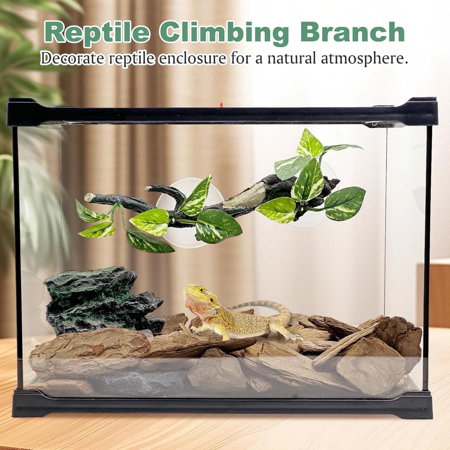 Fhiny Snake Climbing Branch, 2 PCS Resin Reptile Branches for Climbing with Suction Cups Frog Terrarium Plants Reptile Tank Decor Accessories for Frog Corn Snake Lizard Bearded Dragon Gecko