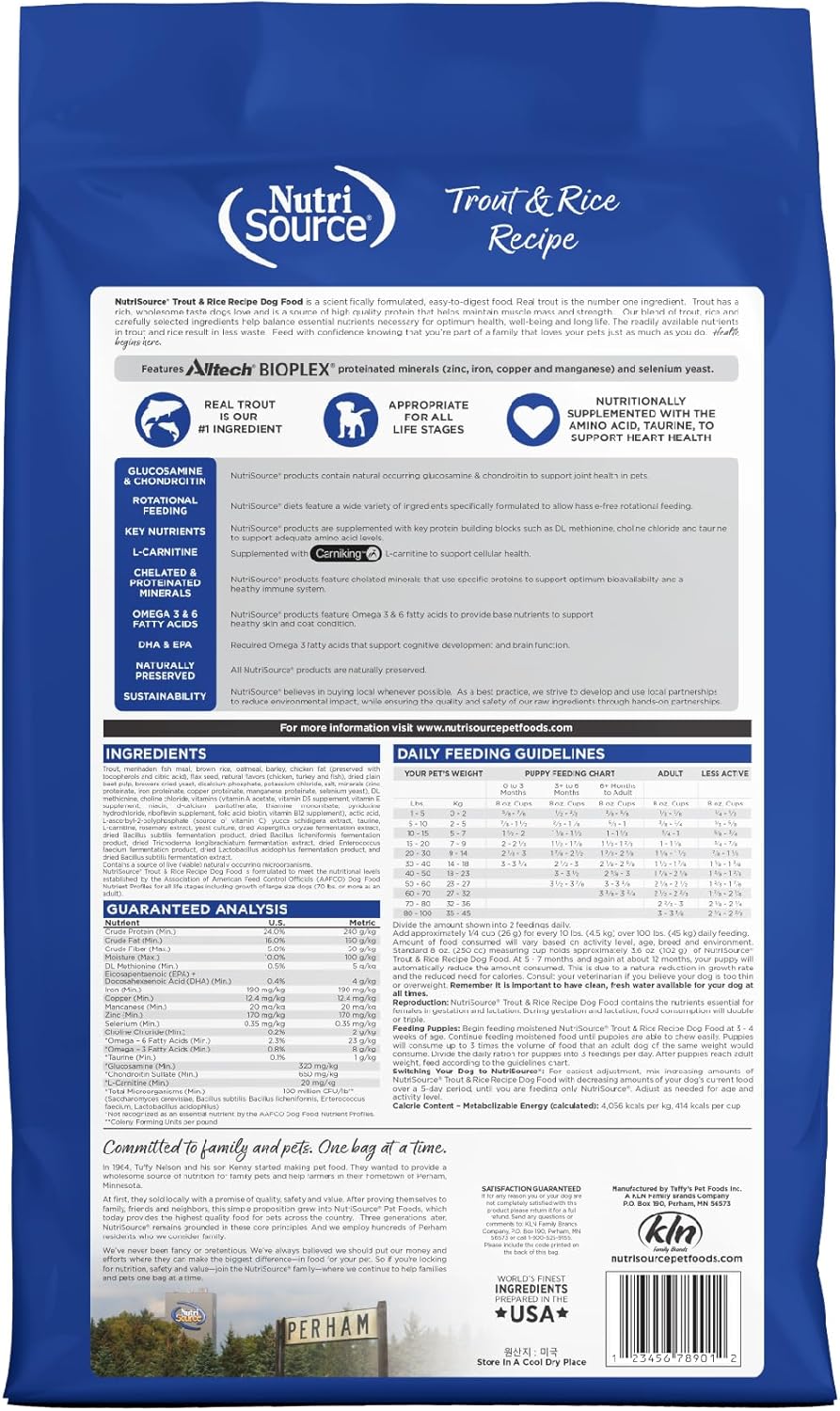 NutriSource Dry Dog Food, Trout and Rice, 12LB