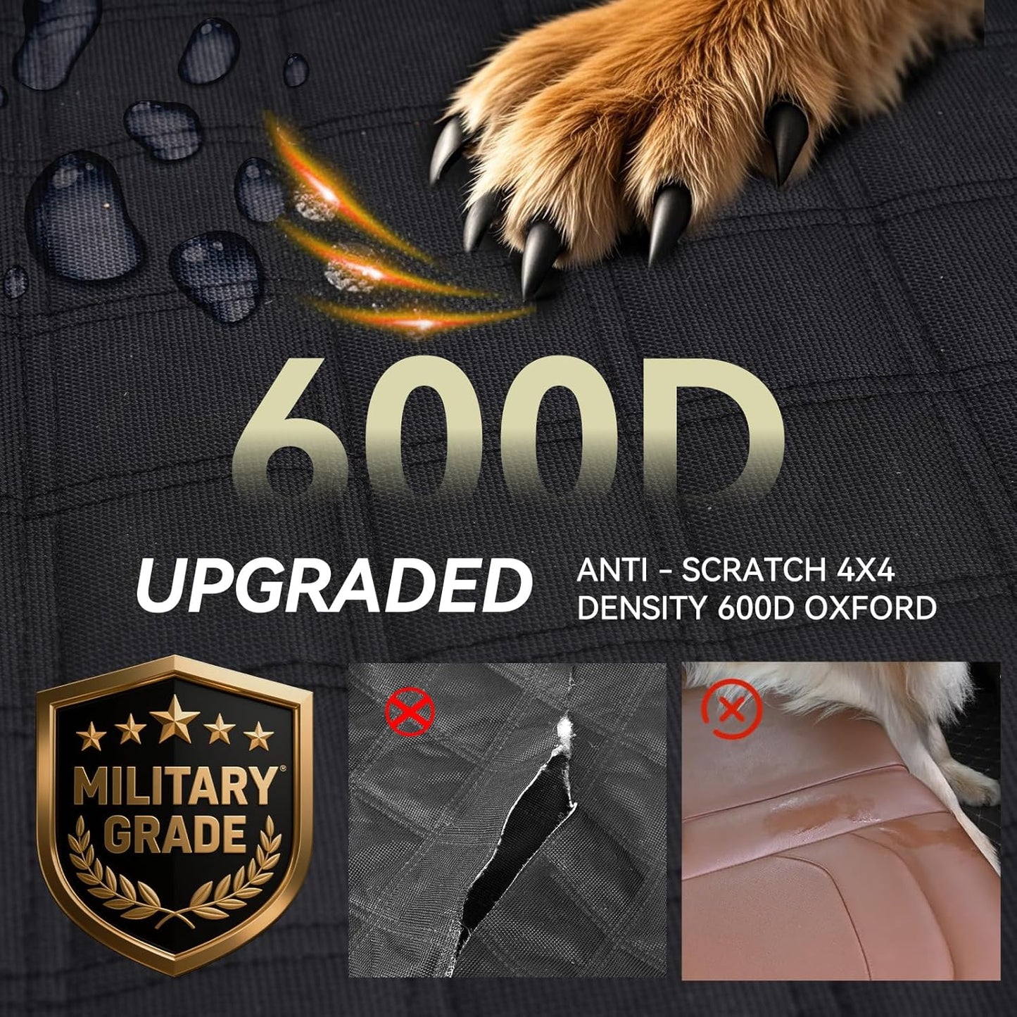 Back Seat Extender for Dogs,Dog Car Seat Cover for Back Seat with Hard Bottom Holds 500 lbs,Car Seat Protector,Waterproof Extender for Dogs,Dog Hammock,600D Nonslip,Pet Bed for Cars,SUVs, Small Trucks