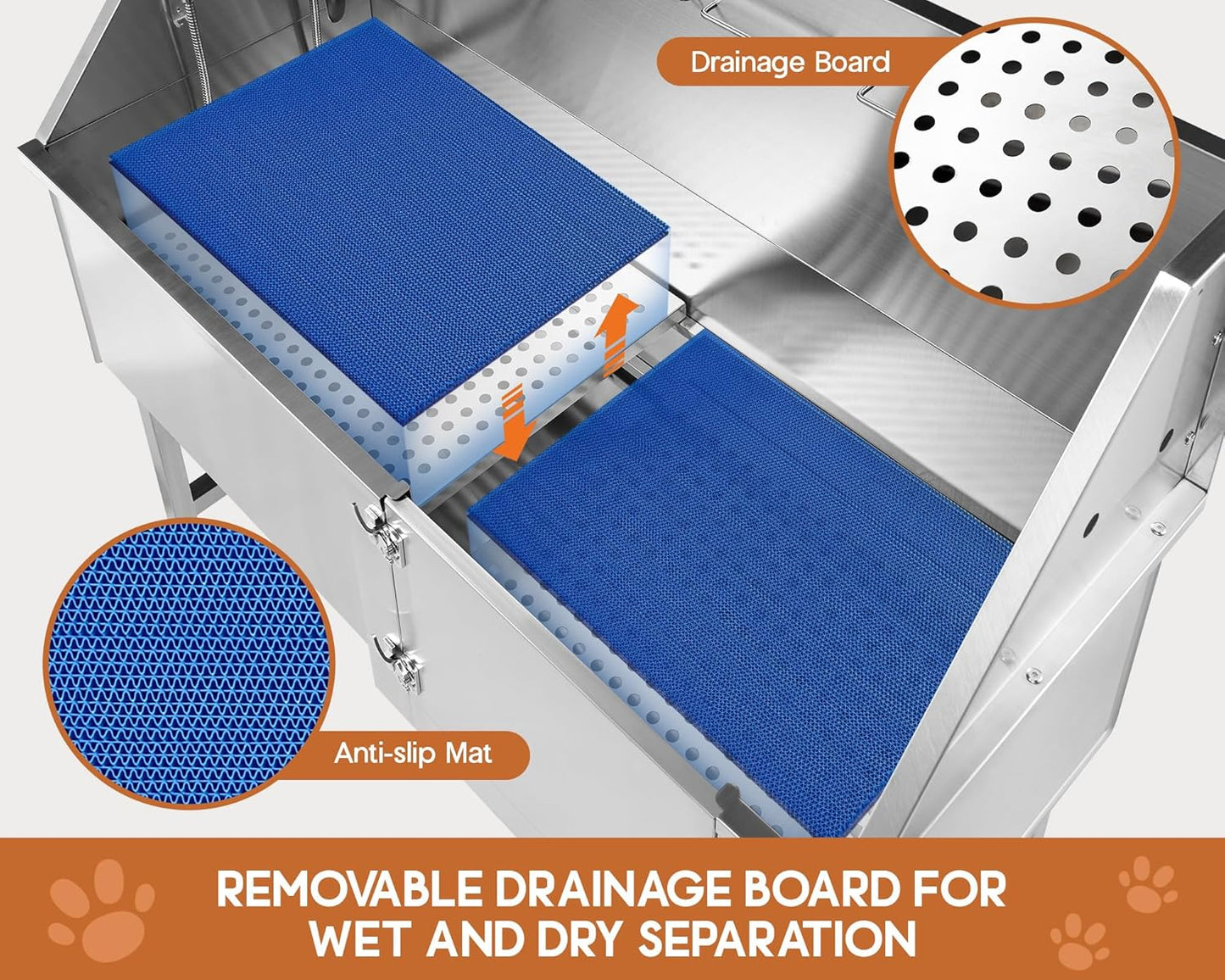 Albott 50-Inch Stainless Steel Dog Washing Station with Anti-Slip Steps, Sprayer, Faucet, and Soap Box – Professional Pet Bathtub for Medium/Small Pets, Ideal for Home, Garage, and Grooming(Left)