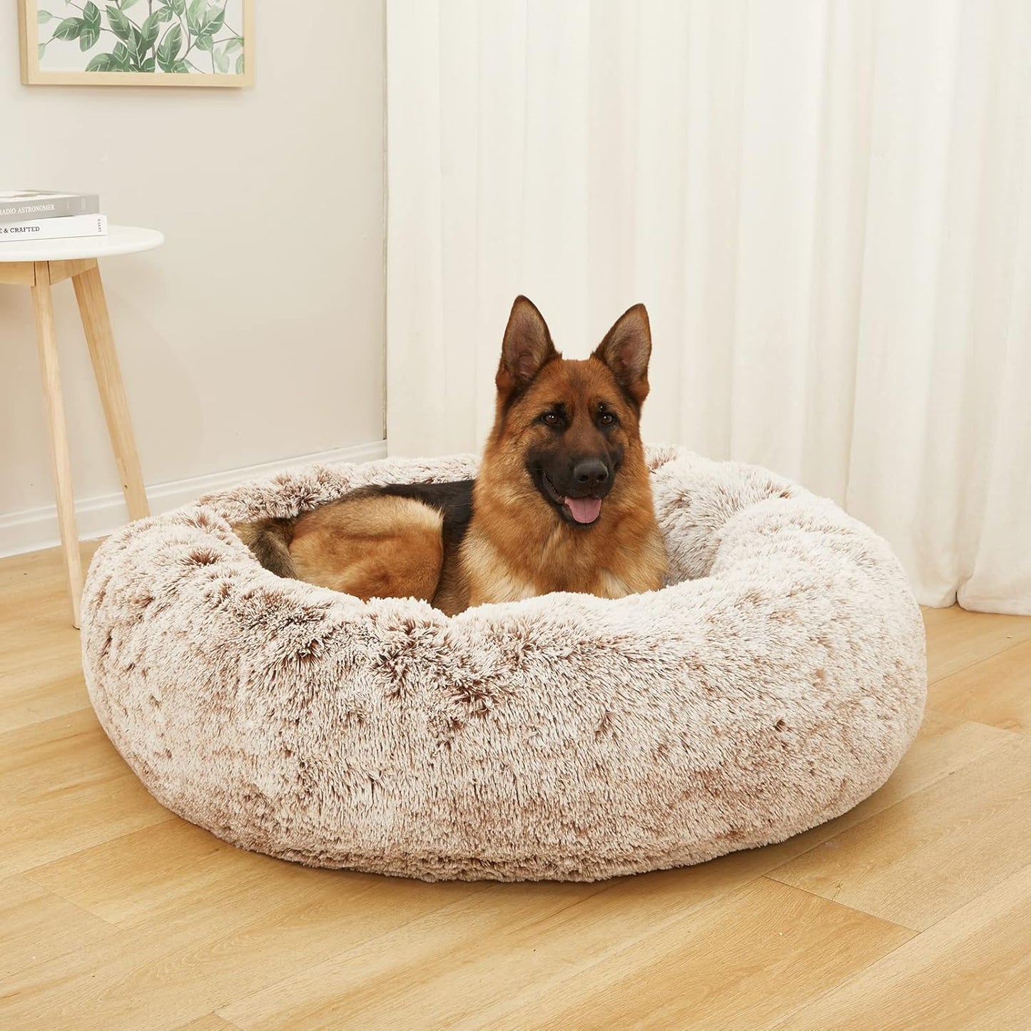 Bedfolks Calming Donut Dog Bed, 45 Inch Round Plush Bed for Extra Large Dogs, Anti-Anxiety, Washable with Non-Slip Bottom (Brown, Extra Large)