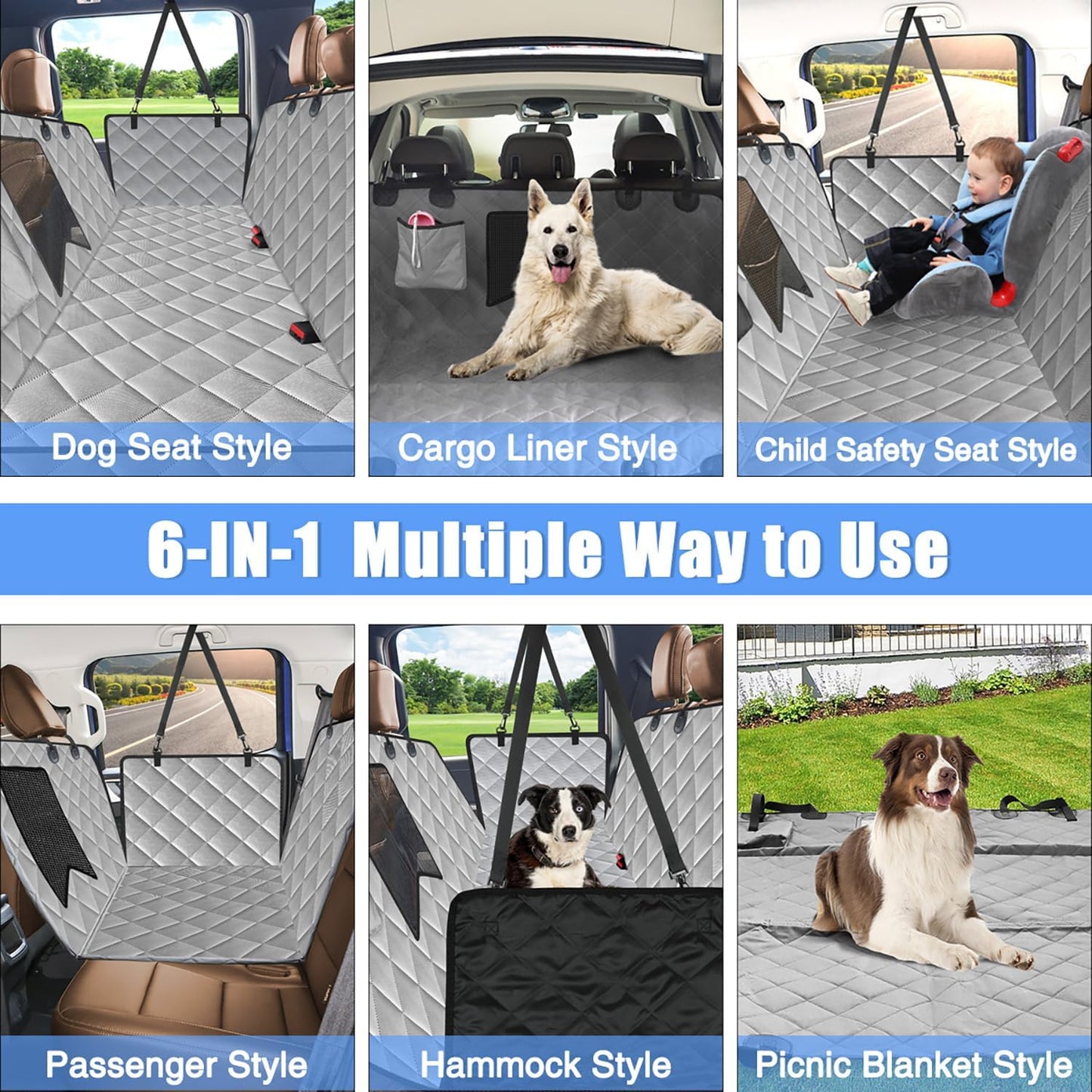 Kytely Dog Car Seat Cover XL, Heavy Duty Dog Seat Cover for Back Seat, 100% Waterproof Nonslip Hammock for Car with Side Flap, Scratch Proof Pet Back Seat Covers