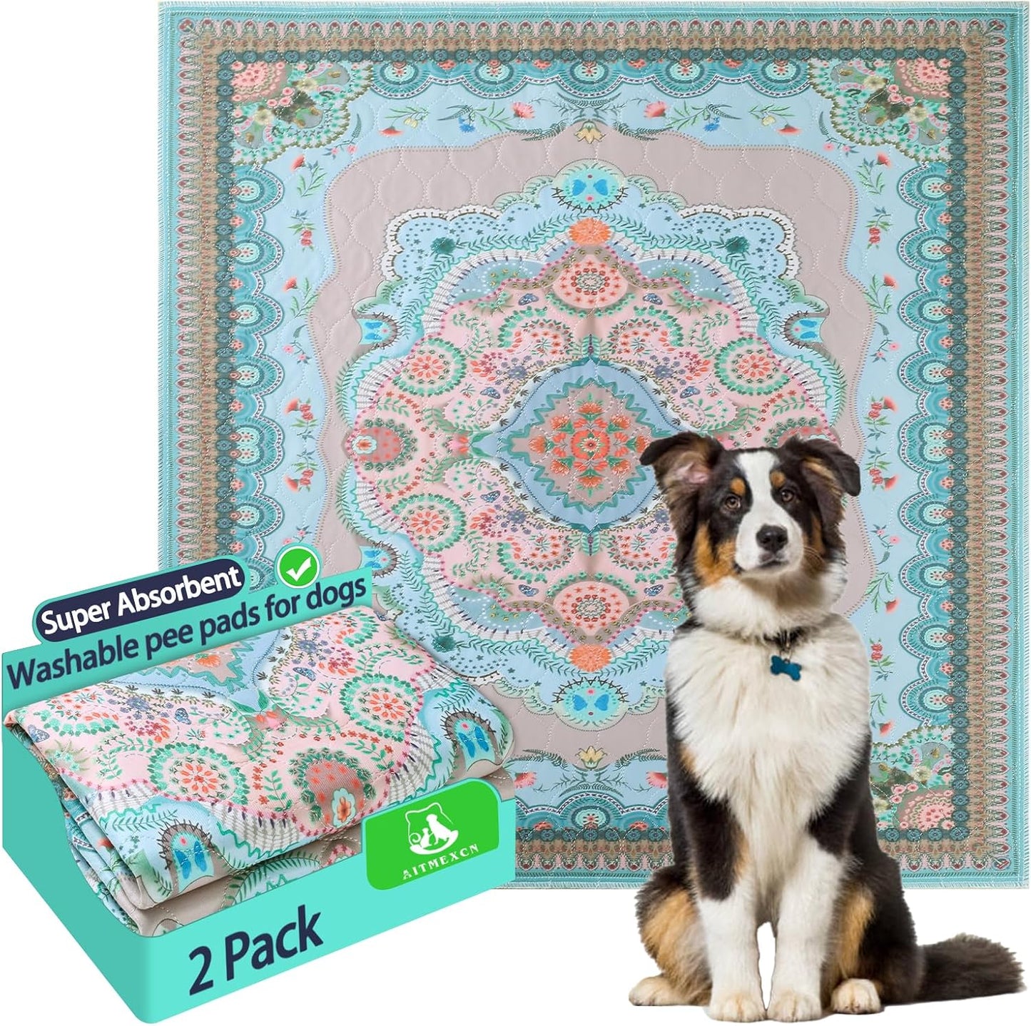 Washable Pee Pads for Dogs, 36"x36" 2 Pack Reusable Puppy Pads Pet Training Pads, Super Absorbent, 100% Waterproof Dog Pee Pads, Whelping, Housebreaking, Incontinence, for Playpen