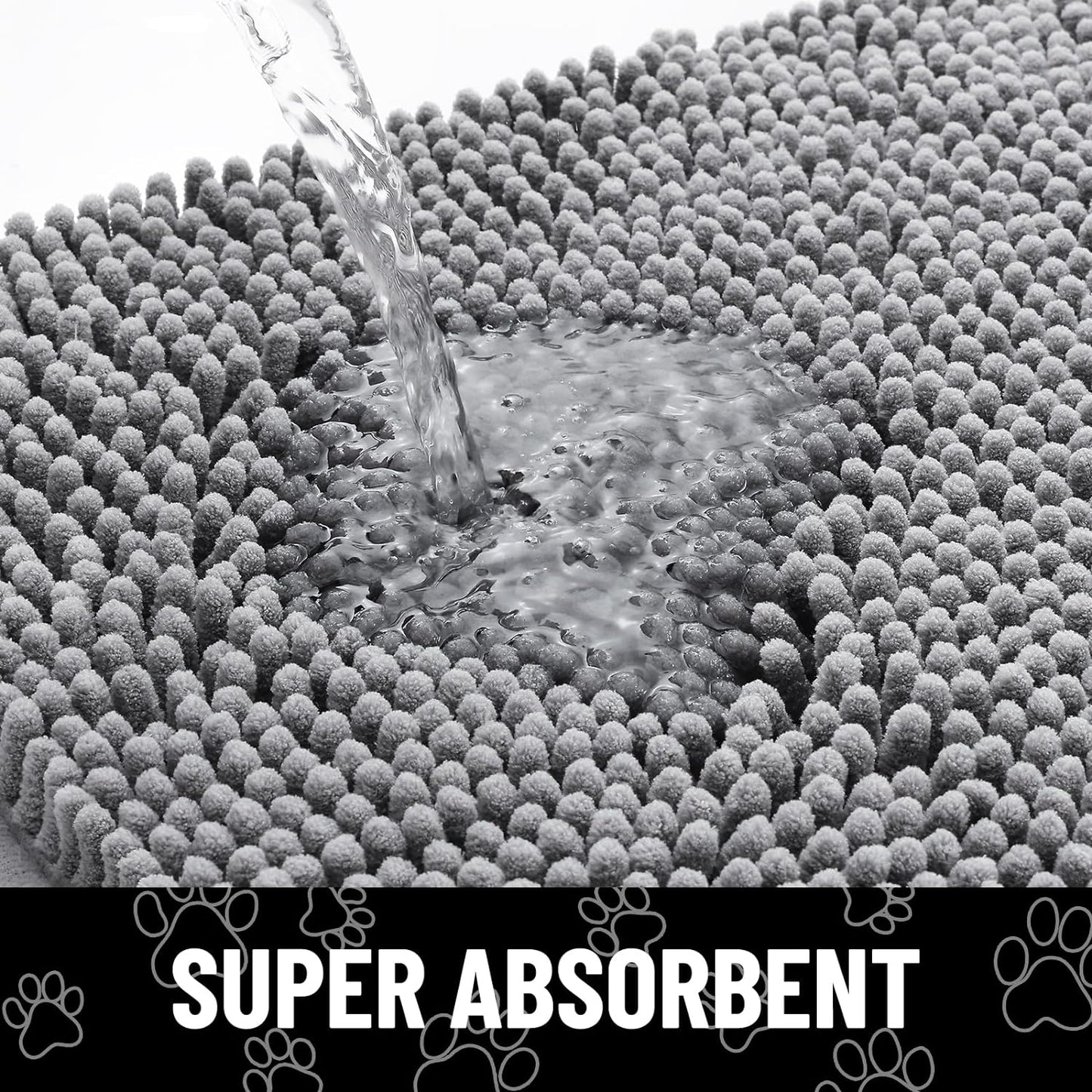 Smiry Dog Door Mat for Muddy Paws, Absorbent Dirt Trapper Non Slip Quick Dry Washable Chenille Mat for Mud Dogs, Entry Rug for Indoor and Outdoor (36x24 Inches, Grey)