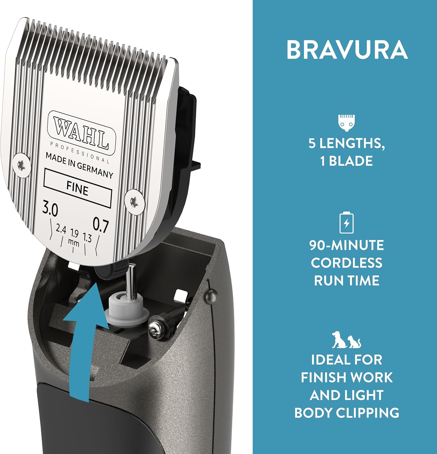 WAHL Professional Animal Bravura Lithium Ion Clipper - Pet, Dog, Cat, and Horse Corded/Cordless Clipper Kit, Gunmetal (41870-0425)